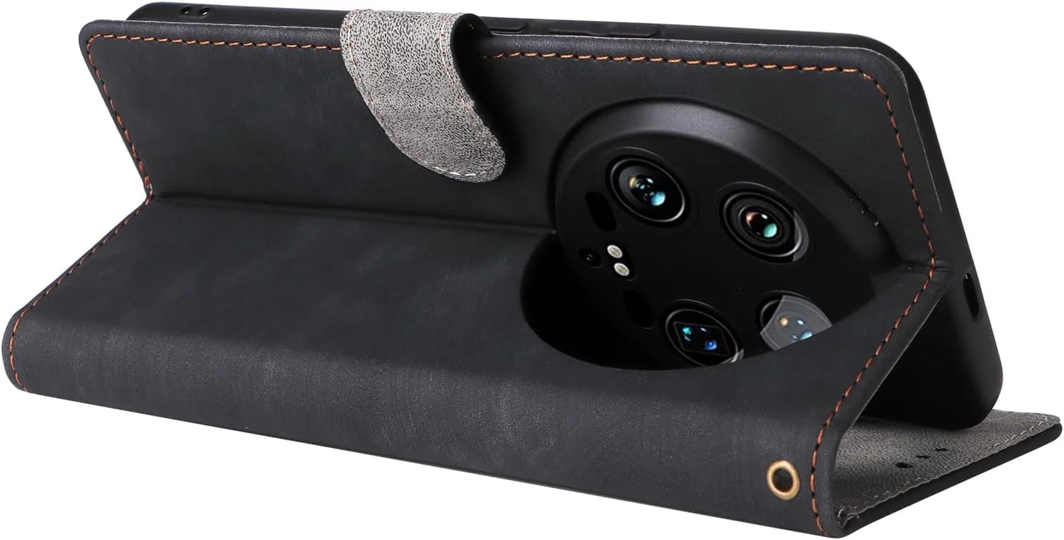 کاور محافظ چرمی OIATROE برای گوشی شیائومی 14 اولترا مدل کتابی به همراه جای کارت اعتباری و محافظت RFID - مشکی