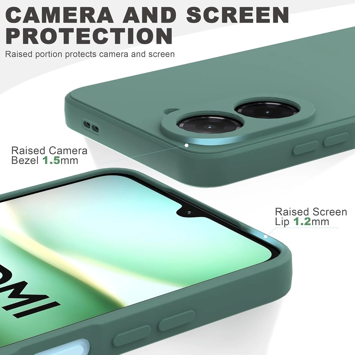 قاب سیلیکونی برای ردمی A5 4G، کاور گوشی نرم و ضد ضربه و ضد گرد و غبار TPU با محافظ صفحه نمایش (سبز)