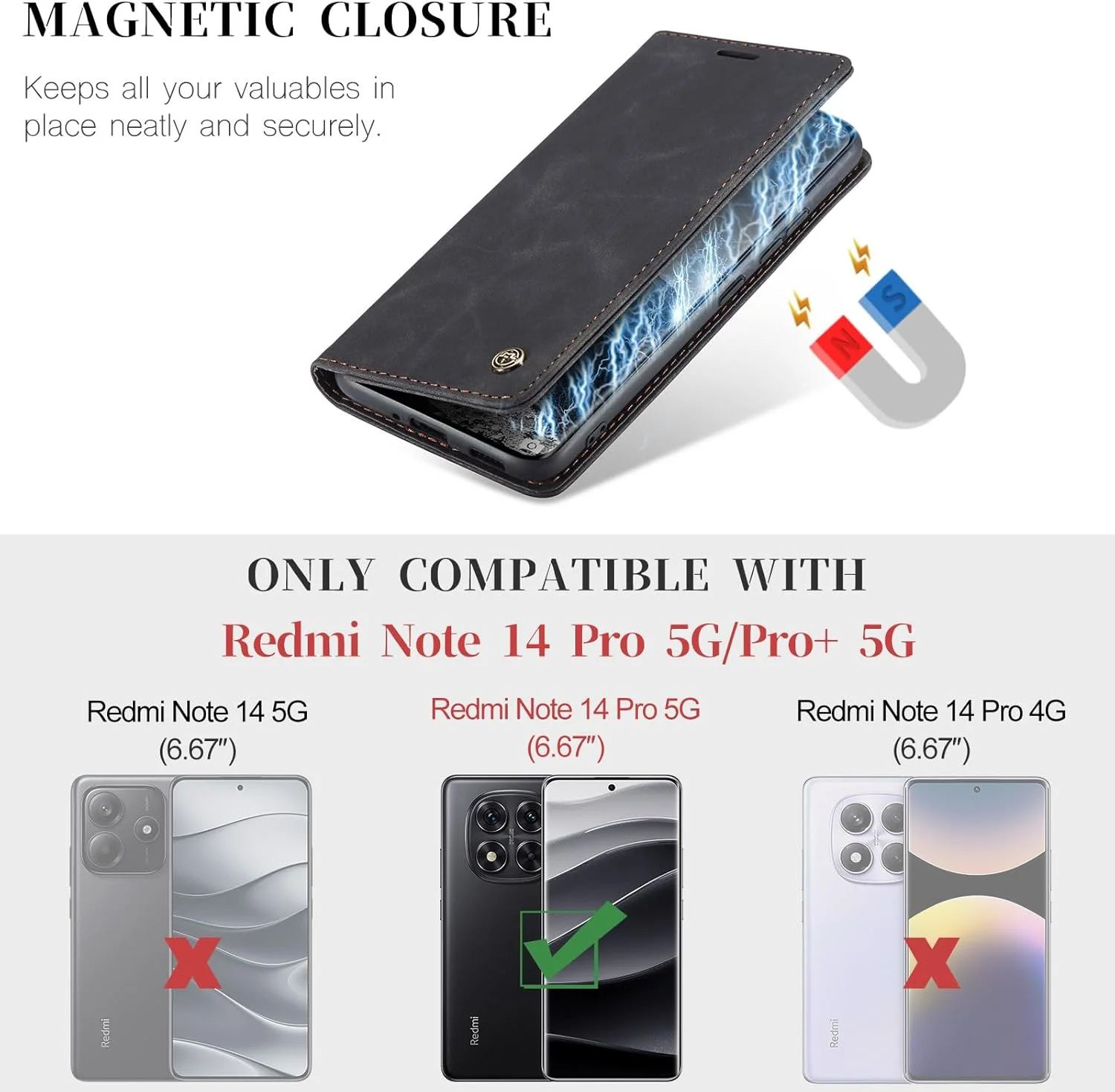 کیف کلاسوری برای گوشی شیائومی ردمی نوت 14 پرو 5G / ردمی نوت 14 پرو پلاس 5G، کیف چرمی تاشو با نگهدارنده کارت مغناطیسی، محافظ ضد ضربه - مشکی کیف کلاسوری برای گوشی شیائومی ردمی نوت 14 پرو 5G / ردمی نوت 14 پرو پلاس 5G، کیف چرمی تاشو با نگهدارنده کارت مغناطیسی، محافظ ضد ضربه - مشکی