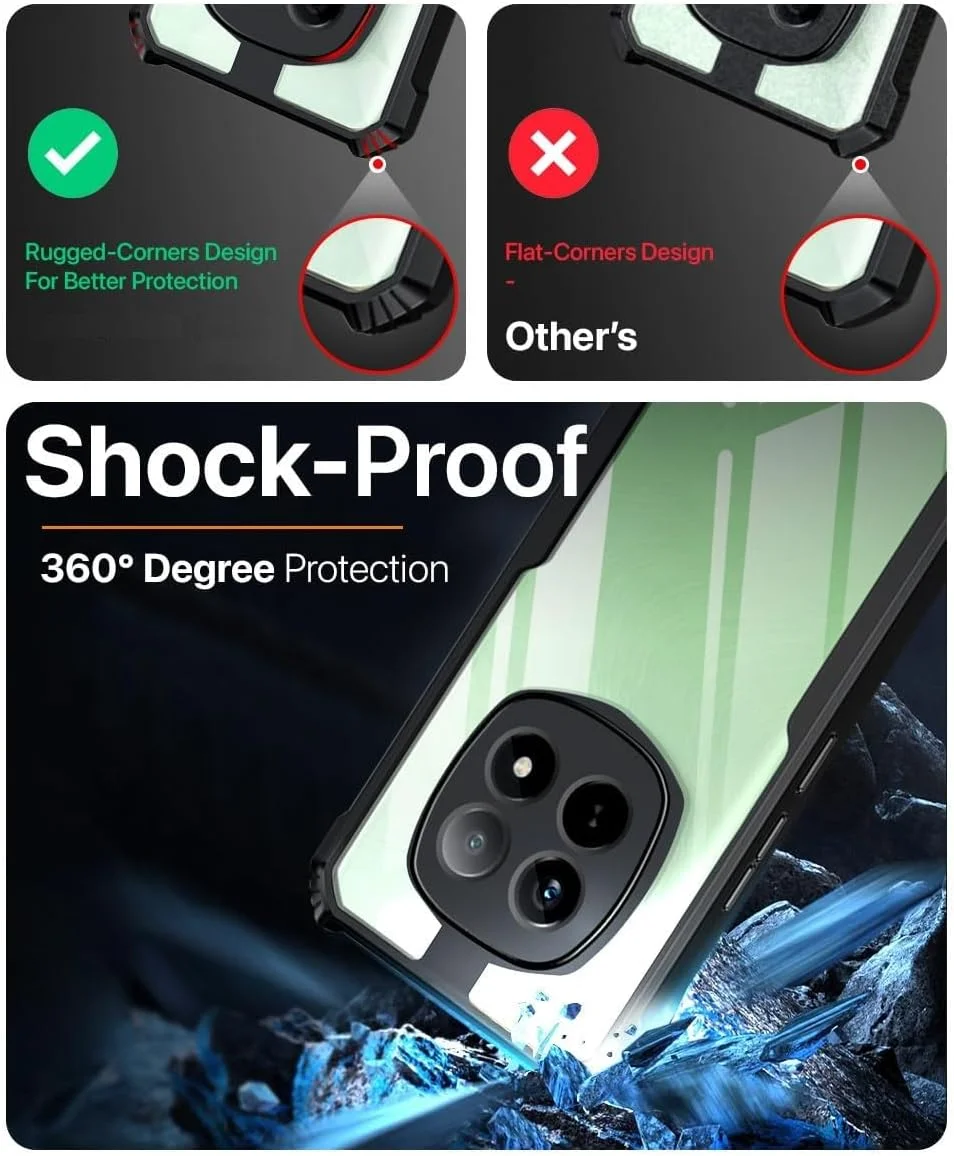 کاور پشتی سخت PC شفاف Muzz Xiaomi Redmi Note 14 Pro Plus با حاشیه TPU آبی ضد ضربه، محافظ لنز دوربین مقاوم در برابر ضربه 360 درجه، کاور شفاف برای Redmi Note 14 Pro+ 5G