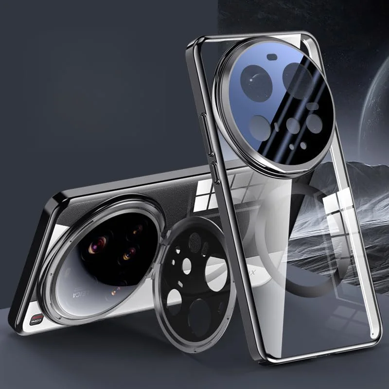 کاور محافظ مغناطیسی شفاف Gruattreay سازگار با گوشی شیائومی Mi 15 Ultra، دارای محافظ لنز فلزی و قابلیت شارژ بی‌سیم، ضد ضربه و ضد سقوط (مشکی)