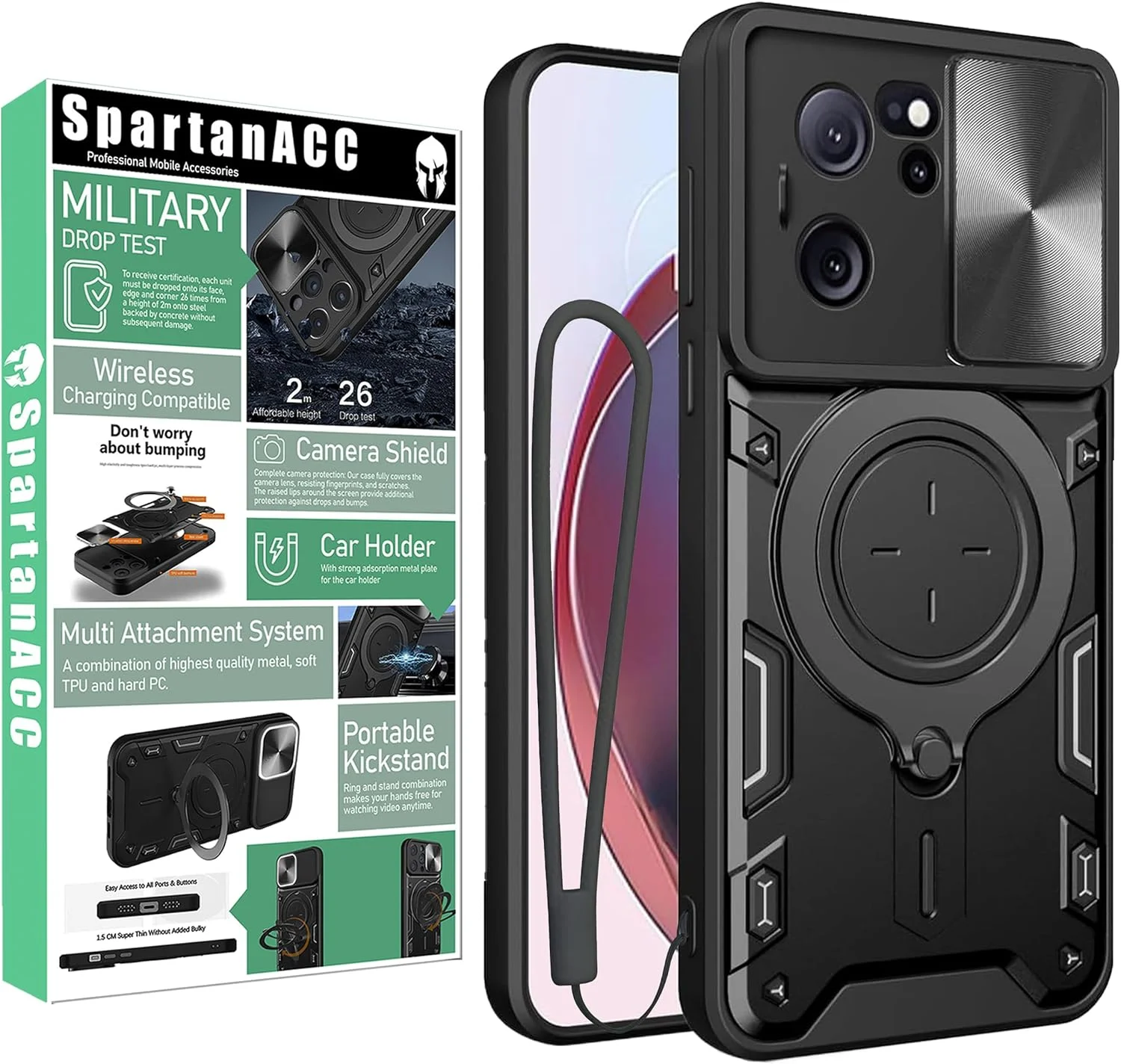 قاب گوشی شیائومی Mi 13T / 13T Pro، محافظ صفحه نمایش ضد ضربه [2 عدد]، محافظت در برابر سقوط، حلقه مغناطیسی فلزی Mi 13T (مشکی، 13T بدون محافظ صفحه)