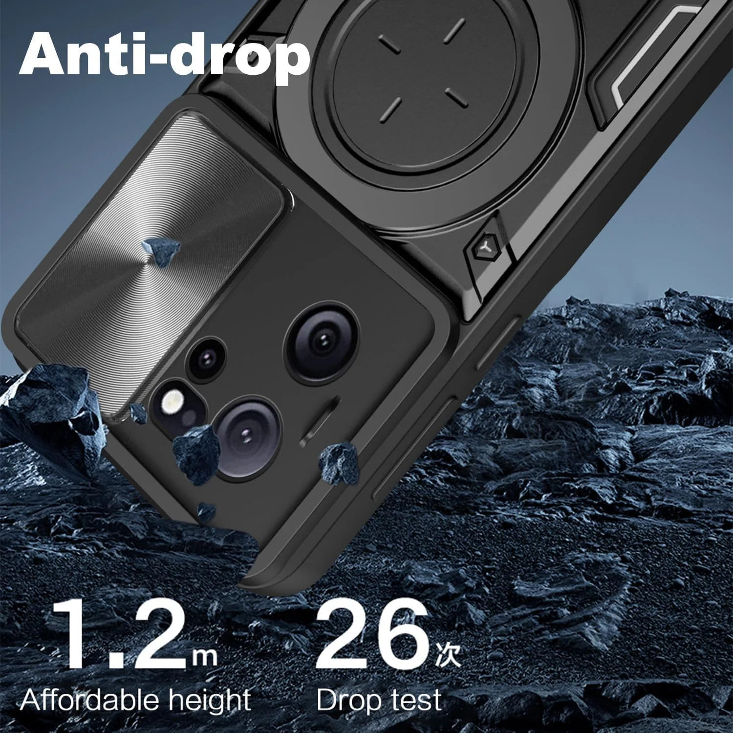 قاب گوشی شیائومی Mi 13T / 13T Pro، محافظ صفحه نمایش ضد ضربه [2 عدد]، محافظت در برابر سقوط، حلقه مغناطیسی فلزی Mi 13T (مشکی، 13T بدون محافظ صفحه)