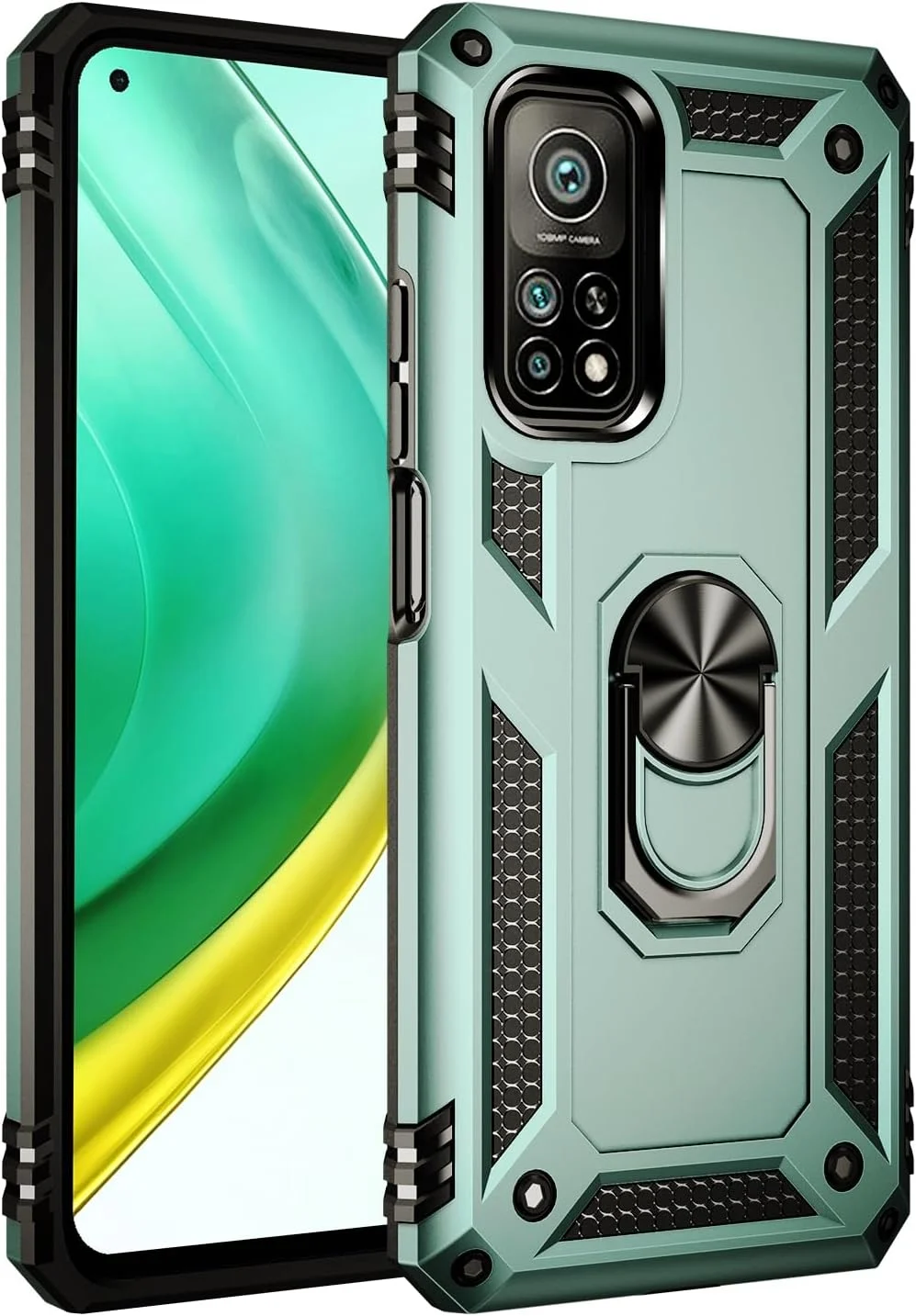 کاور محافظ گوشی سوراکا مناسب برای شیائومی می 10 تی 5G / شیائومی می 10 تی پرو 5G با حلقه فلزی نگهدارنده، ضد ضربه، لبه سیلیکونی نرم، پشت PC سخت با صفحه فلزی برای هولدر مغناطیسی ماشین
