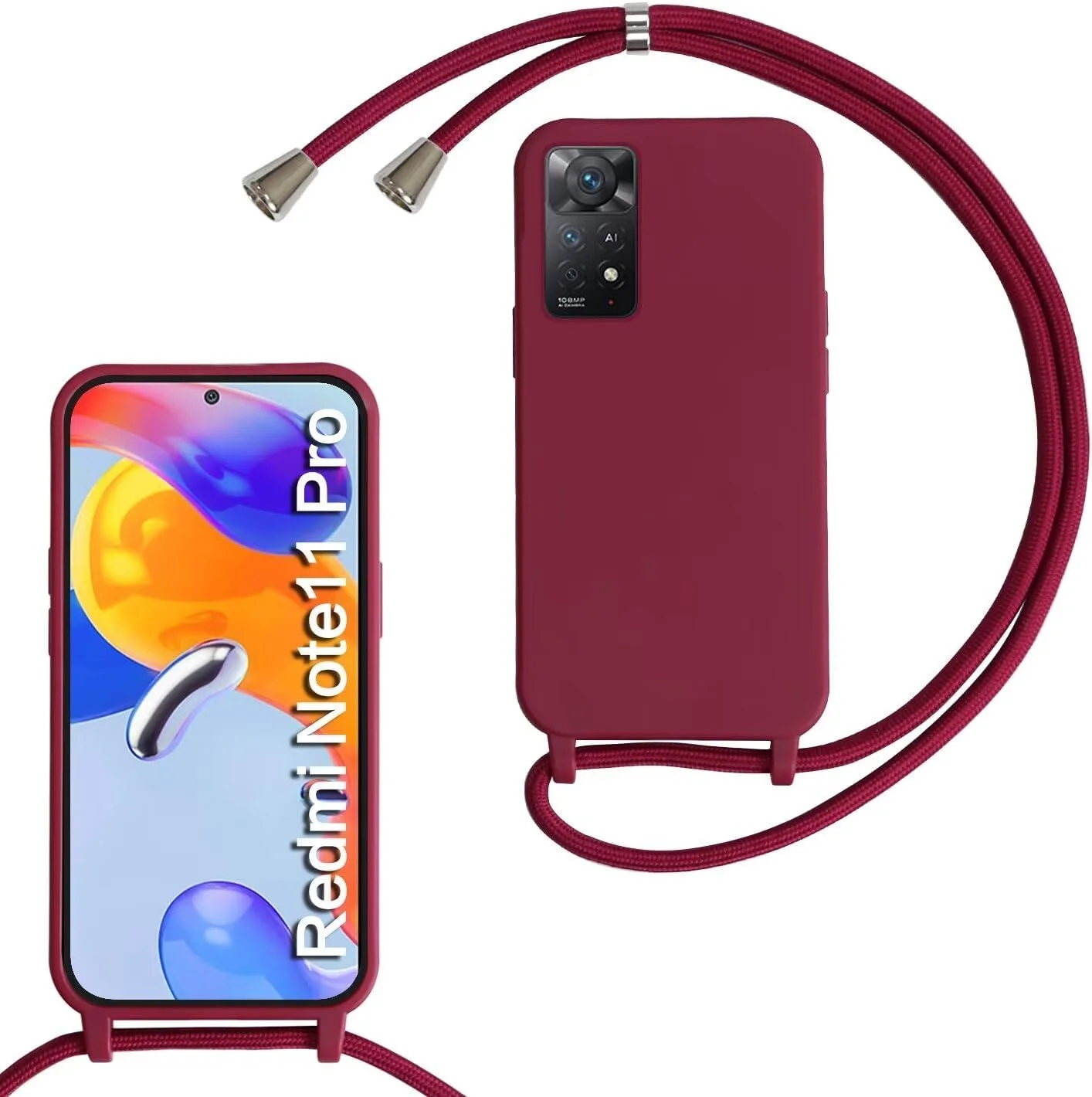 قاب محافظ سازگار با گوشی شیائومی ردمی نوت 11 پرو 4G/ردمی نوت 11 پرو 5G، گردنبند موبایل بند سیلیکونی قاب محافظ TPU برای ردمی نوت 11 پرو - قرمز