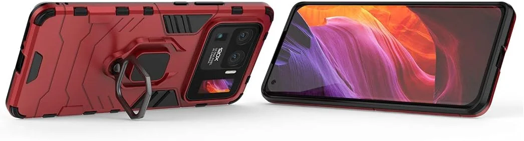 قاب محافظ گوشی شیائومی می 11 اولترا، با حلقه فلزی و استند، دولایه و مقاوم (قرمز)