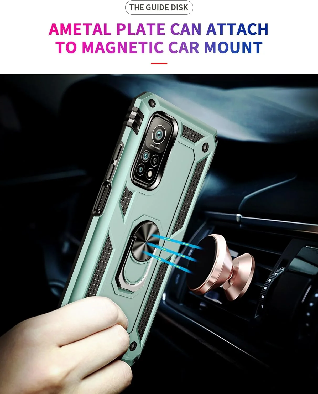 کاور محافظ گوشی سوراکا مناسب برای شیائومی می 10 تی 5G / شیائومی می 10 تی پرو 5G با حلقه فلزی نگهدارنده، ضد ضربه، لبه سیلیکونی نرم، پشت PC سخت با صفحه فلزی برای هولدر مغناطیسی ماشین