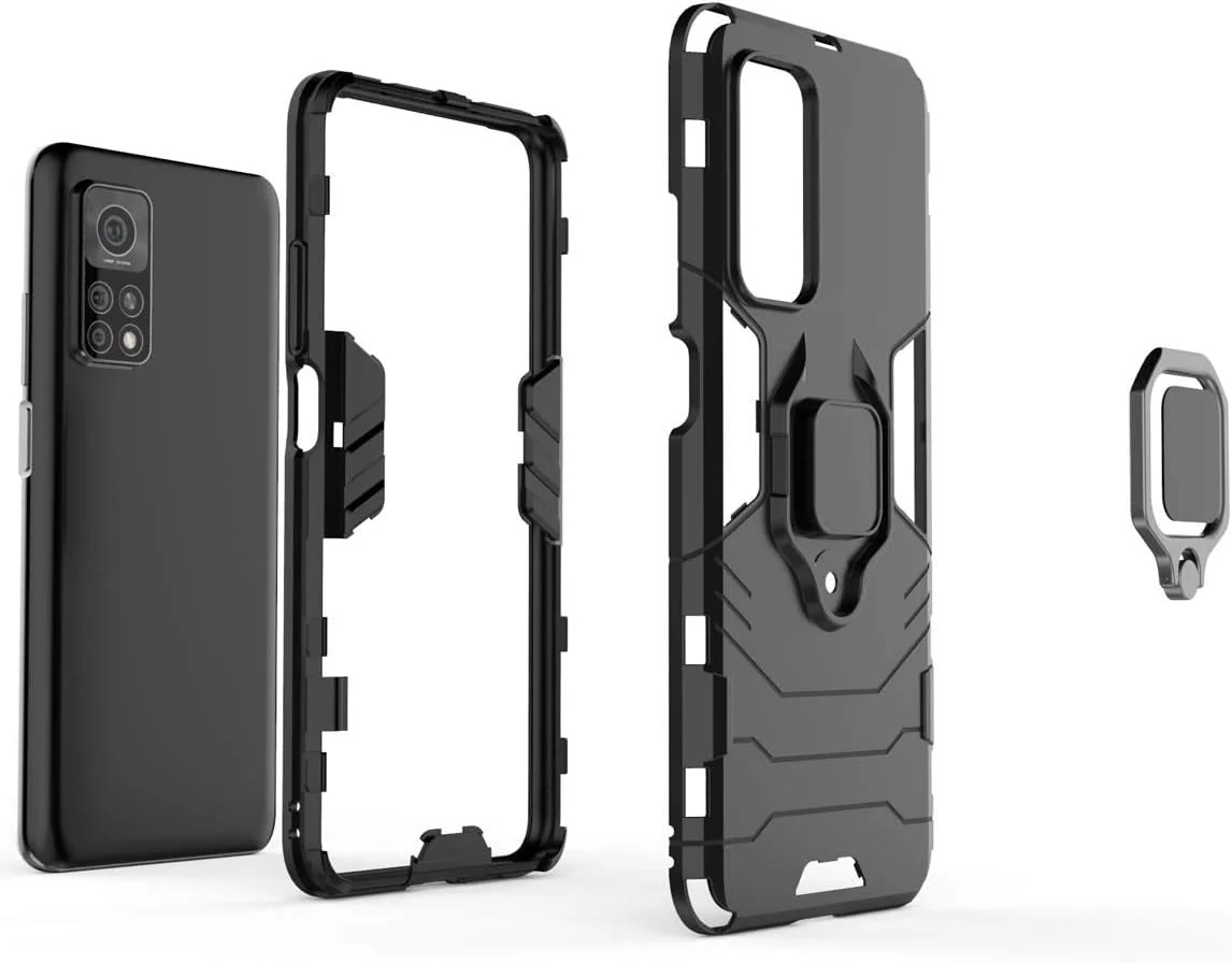 قاب محافظ برای شیائومی می 10T 5G / می 10T پرو 5G به همراه محافظ صفحه نمایش شیشه ای حرارت دیده، محافظت سنگین و مقاوم در برابر ضربه، دارای پایه تکیه گاه، پوشش زرهی، سرمه ای