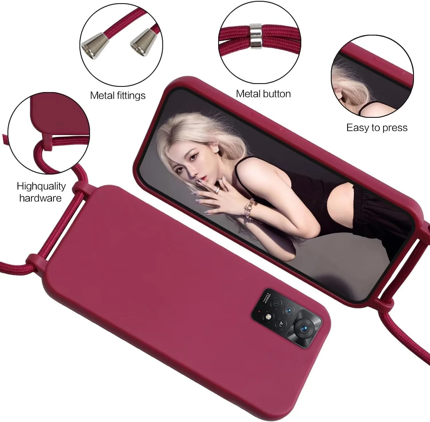 قاب محافظ سازگار با گوشی شیائومی ردمی نوت 11 پرو 4G/ردمی نوت 11 پرو 5G، گردنبند موبایل بند سیلیکونی قاب محافظ TPU برای ردمی نوت 11 پرو - قرمز