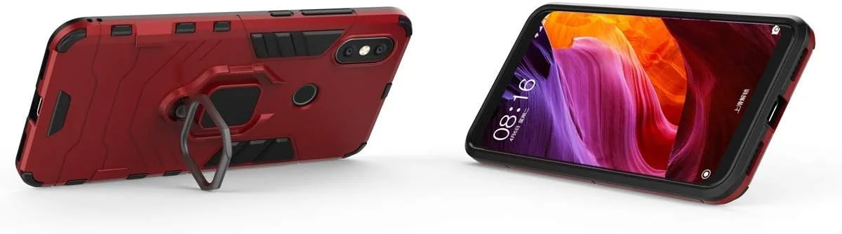 قاب محافظ گوشی موبایل شیائومی Mi A2 و Mi 6X، با حلقه فلزی، مقاوم در برابر ضربه، دارای سپر سخت (سازگار با هولدر مغناطیسی خودرو)، دو لایه، پوشش مقاوم - قرمز