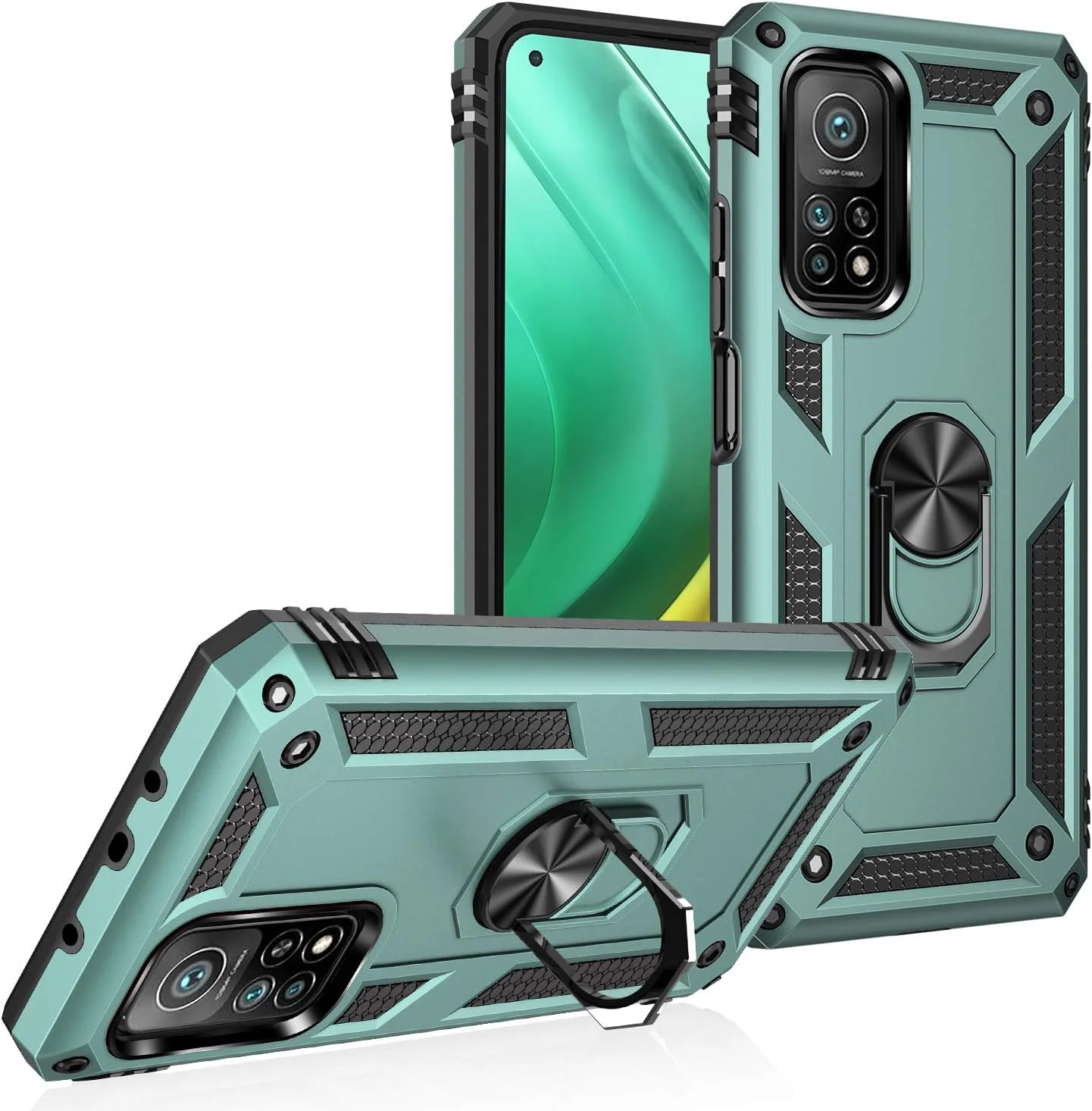 کاور محافظ گوشی سوراکا مناسب برای شیائومی می 10 تی 5G / شیائومی می 10 تی پرو 5G با حلقه فلزی نگهدارنده، ضد ضربه، لبه سیلیکونی نرم، پشت PC سخت با صفحه فلزی برای هولدر مغناطیسی ماشین