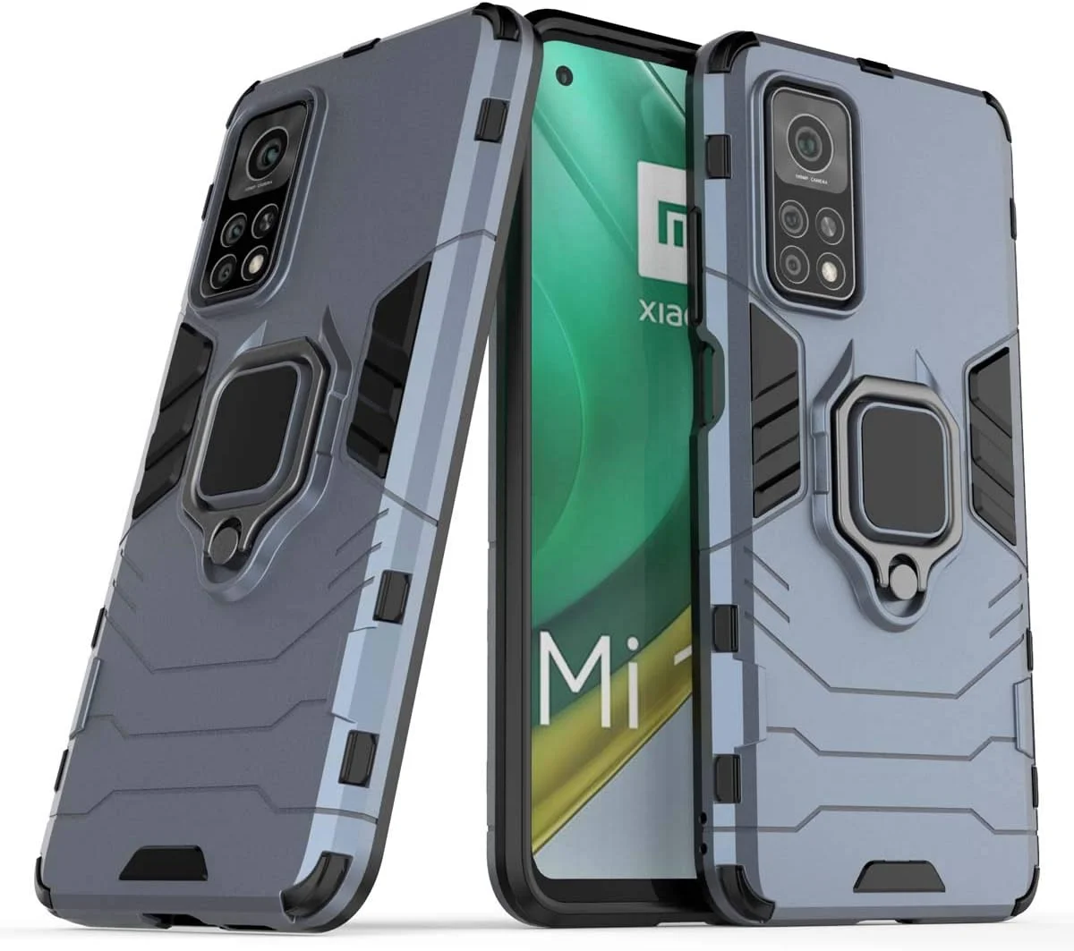 قاب محافظ برای شیائومی می 10T 5G / می 10T پرو 5G به همراه محافظ صفحه نمایش شیشه ای حرارت دیده، محافظت سنگین و مقاوم در برابر ضربه، دارای پایه تکیه گاه، پوشش زرهی، سرمه ای