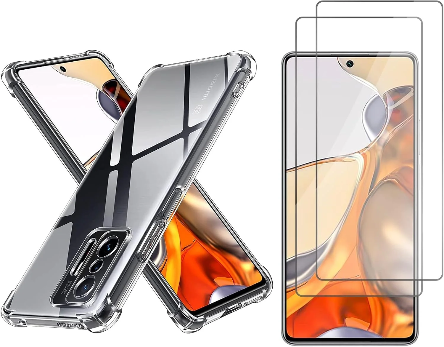 کاور سیلیکونی شفاف و [بسته 2 عددی] محافظ صفحه نمایش HD شفاف سازگار با شیائومی 11T / 11T Pro، بدون حباب، ضد خش، فوق العاده نازک، برای شیائومی Mi 11T / شیائومی Mi 11T Pro.