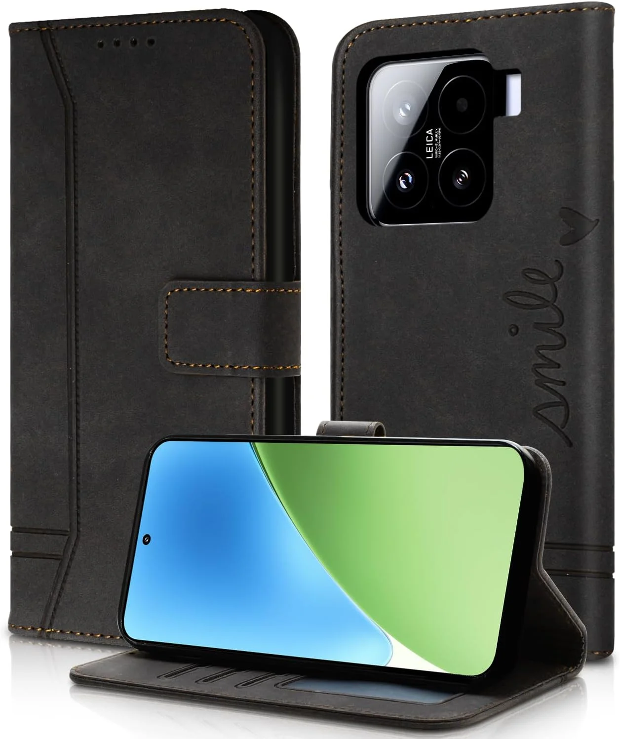 کیف محافظ گوشی شیائومی 15 - کیف پول چرمی PU چند منظوره با قفل مغناطیسی و عملکرد تاشو (مشکی)