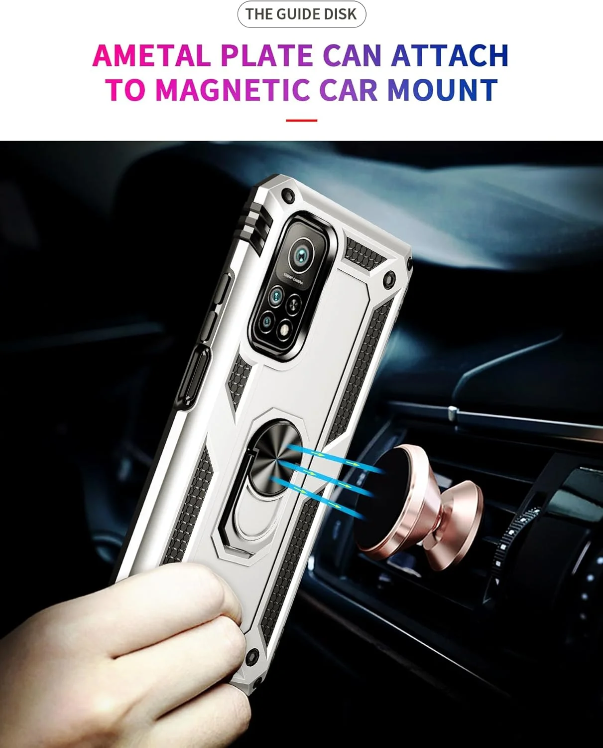 کاور محافظ شیائومی می 10T 5G / شیائومی می 10T Pro 5G با حلقه فلزی نگهدارنده، ضد ضربه، لبه سیلیکونی نرم، پشت PC سخت با صفحه فلزی برای هولدر مغناطیسی ماشین کاور محافظ شیائومی می 10T 5G / شیائومی می 10T Pro 5G با حلقه فلزی نگهدارنده، ضد ضربه، لبه سیلیکونی نرم، پشت PC سخت با صفحه فلزی برای هولدر مغناطیسی ماشین