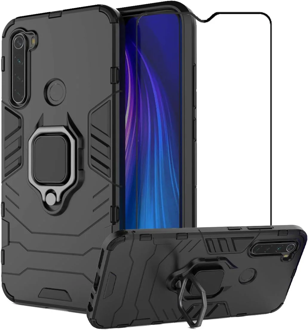 کاور محافظ گوشی شیائومی ردمی نوت 8 به همراه محافظ صفحه نمایش شیشه ای حرارت دیده، کاور زرهی ضد ضربه و مقاوم با پایه نگهدارنده، مشکی کاور محافظ گوشی شیائومی ردمی نوت 8 به همراه محافظ صفحه نمایش شیشه ای حرارت دیده، کاور زرهی ضد ضربه و مقاوم با پایه نگهدارنده، مشکی