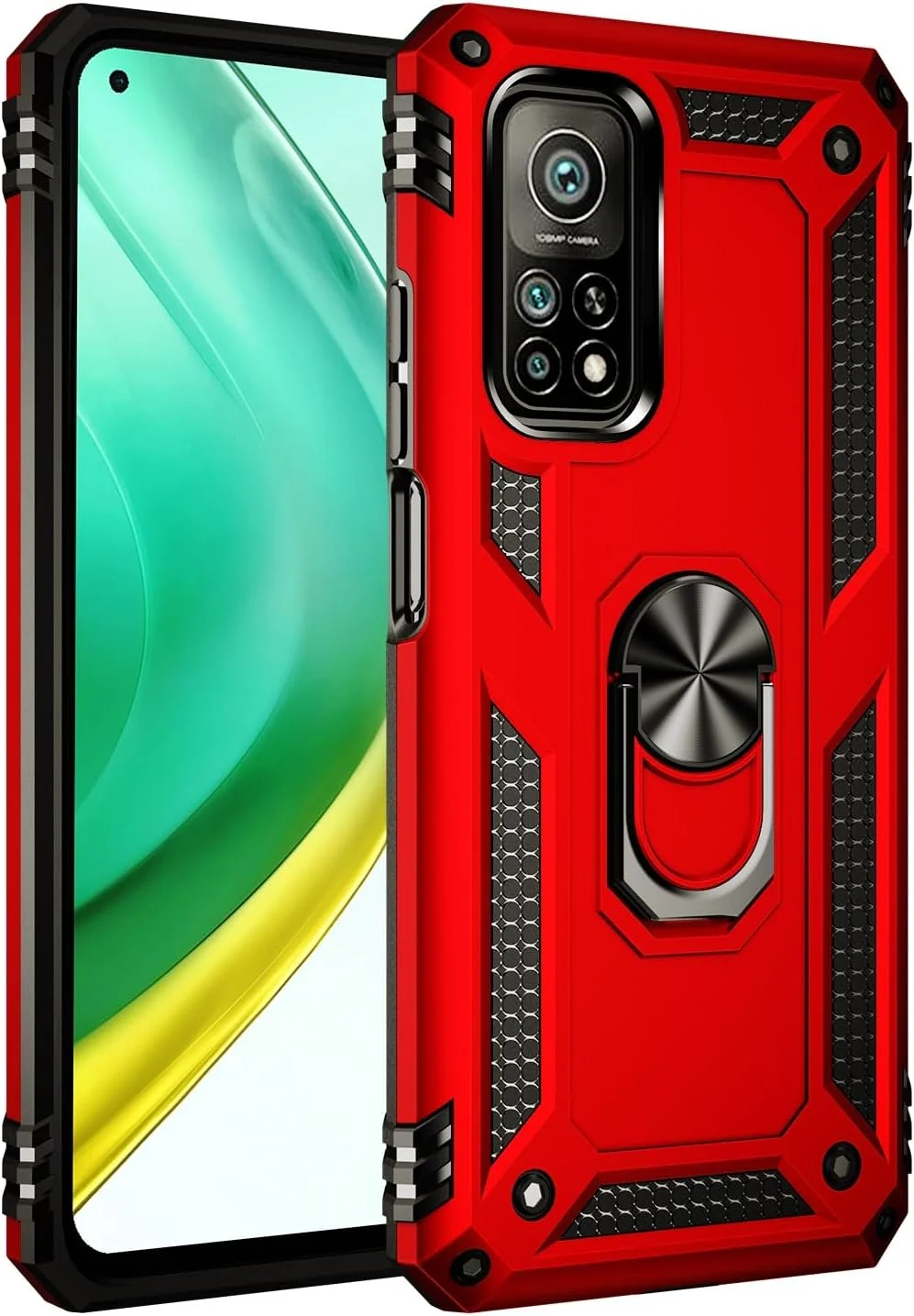 کاور سوراکا برای گوشی شیائومی می 10 تی 5G / شیائومی می 10 تی پرو 5G با حلقه فلزی نگهدارنده، کاور ضد ضربه با لبه سیلیکونی نرم و پشت PC سخت به همراه صفحه فلزی برای هولدر مغناطیسی ماشین
