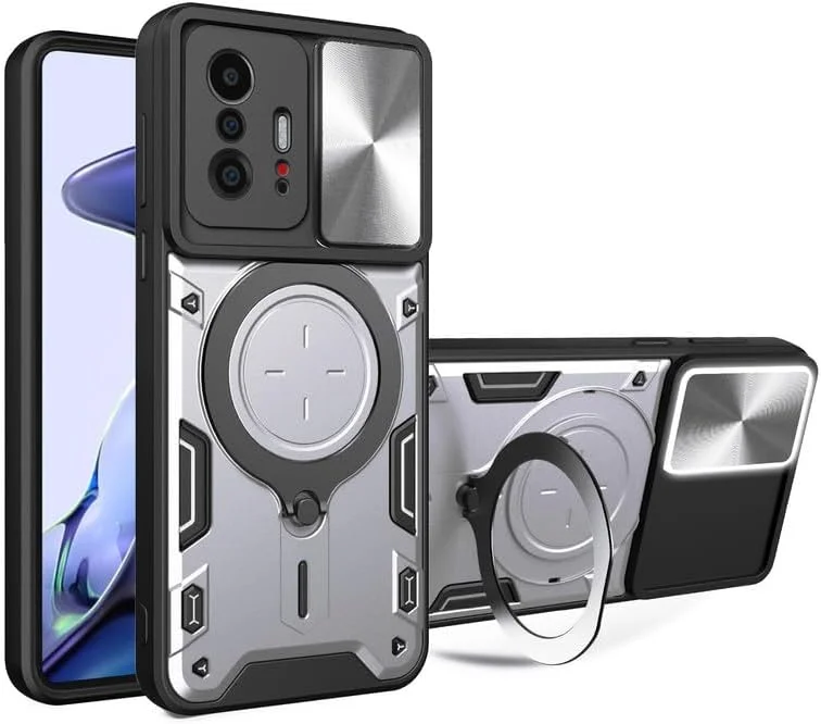 قاب محافظ گوشی شیائومی 11T/11T Pro، دارای پوشش کشویی لنز دوربین، پایه انگشتی فلزی، پشتیبانی از هولدر مغناطیسی، دولایه TPU و PC، مقاوم در برابر ضربه، نقره ای قاب محافظ گوشی شیائومی 11T/11T Pro، دارای پوشش کشویی لنز دوربین، پایه انگشتی فلزی، پشتیبانی از هولدر مغناطیسی، دولایه TPU و PC، مقاوم در برابر ضربه، نقره ای