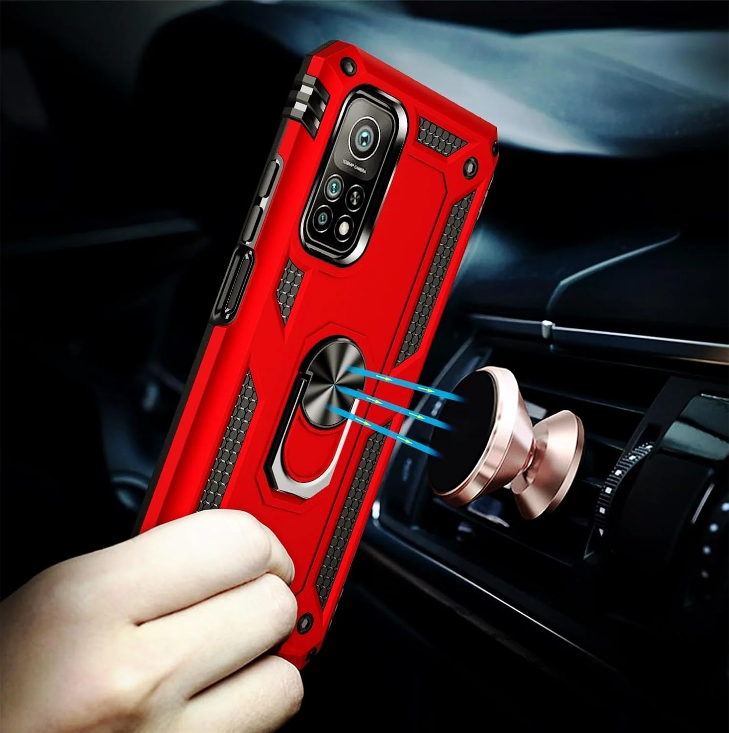 کاور سوراکا برای گوشی شیائومی می 10 تی 5G / شیائومی می 10 تی پرو 5G با حلقه فلزی نگهدارنده، کاور ضد ضربه با لبه سیلیکونی نرم و پشت PC سخت به همراه صفحه فلزی برای هولدر مغناطیسی ماشین