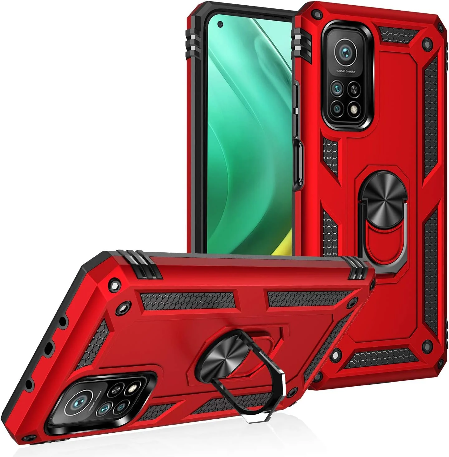 کاور سوراکا برای گوشی شیائومی می 10 تی 5G / شیائومی می 10 تی پرو 5G با حلقه فلزی نگهدارنده، کاور ضد ضربه با لبه سیلیکونی نرم و پشت PC سخت به همراه صفحه فلزی برای هولدر مغناطیسی ماشین