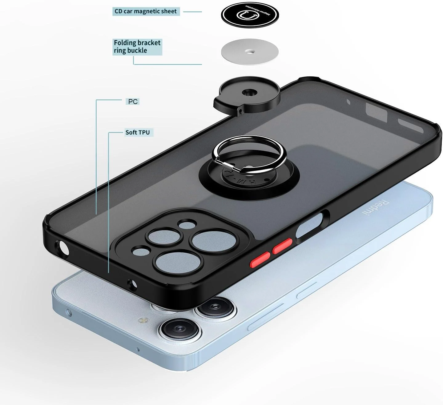 قاب محافظ طراحی شده برای شیائومی ردمی 12، محافظت از دوربین، نازک، نیمه شفاف، ضد ضربه، پوشش پشتی مات با حلقه مغناطیسی چرخان 360 درجه مناسب برای هولدر ماشین، برای ردمی 12 4G (سبز) قاب محافظ طراحی شده برای شیائومی ردمی 12، محافظت از دوربین، نازک، نیمه شفاف، ضد ضربه، پوشش پشتی مات با حلقه مغناطیسی چرخان 360 درجه مناسب برای هولدر ماشین، برای ردمی 12 4G (سبز)