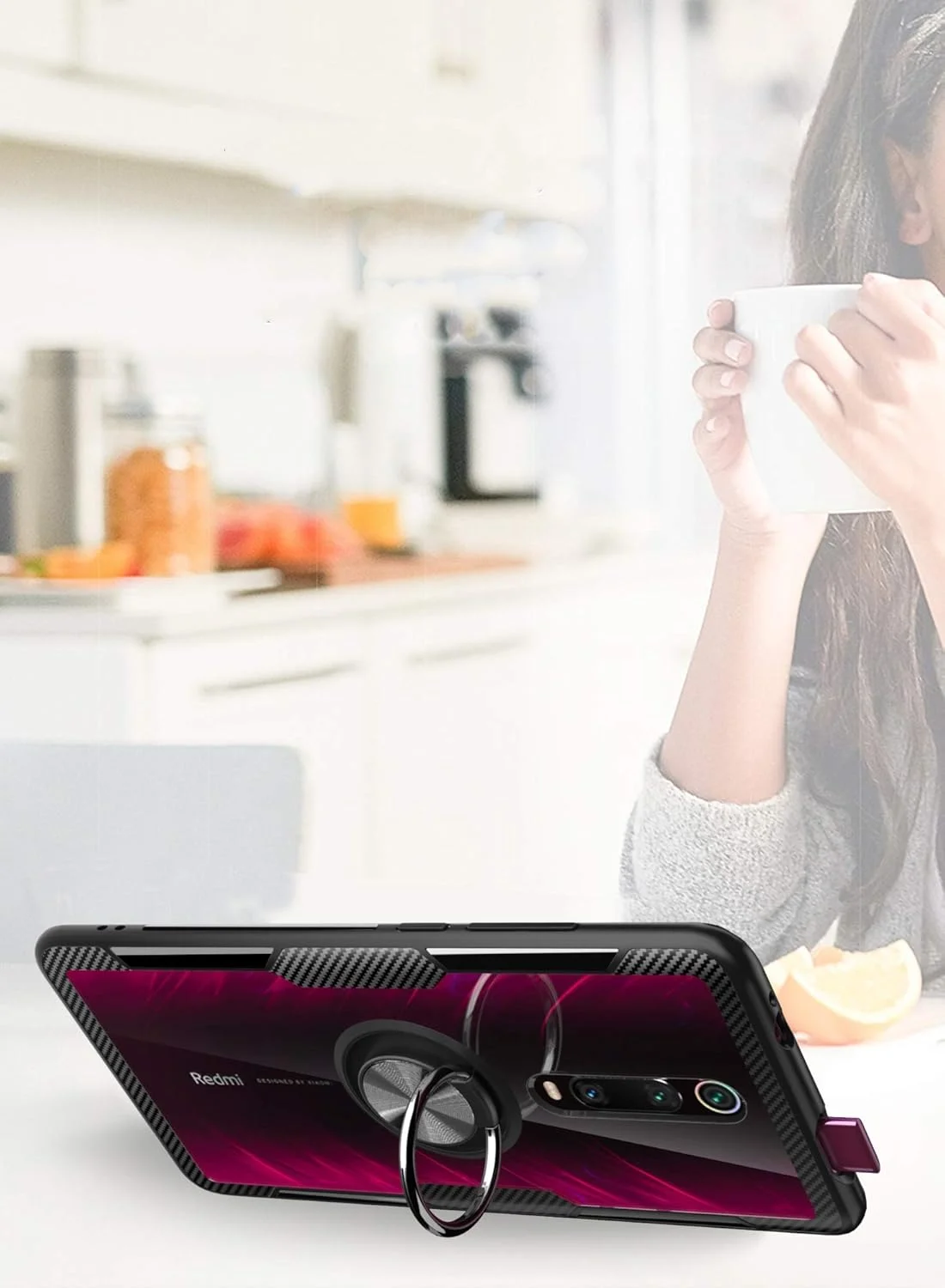 کاور شفاف سوراکا برای شیائومی Mi 9T/Mi 9T Pro با حلقه نگهدارنده چرخش 360 درجه، کاور باریک و شفاف اکریلیک با سپر سیلیکونی، دارای صفحه فلزی برای نگهدارنده مغناطیسی گوشی ماشین