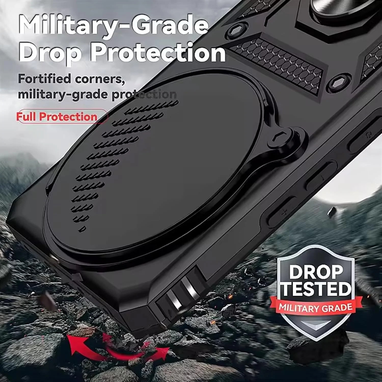 کاور محافظ گوشی شیائومی پوکو X7 5G به همراه محافظ صفحه نمایش شیشه ای، دارای استند انگشتی و پوشش کشویی دوربین، مقاوم در برابر سقوط، محافظت سنگین [1+2 تکه]