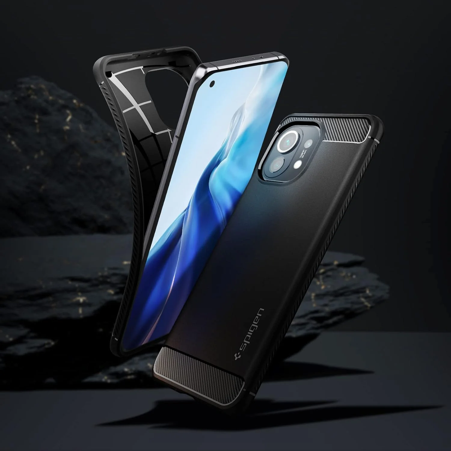 کاور محافظ مقاوم Spigen Rugged Armor مناسب برای شیائومی Mi 11 (2021) - مشکی مات