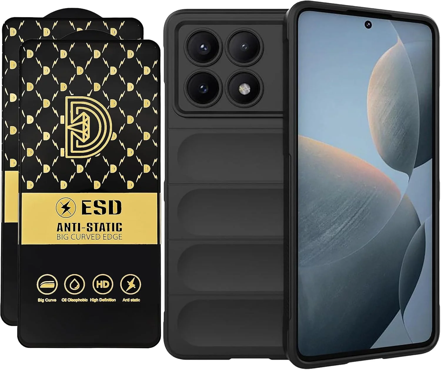 قاب محافظ گوشی اسپارتان ACC X6 Pro، محافظ صفحه نمایش شیشه ای X6 Pro [دو عدد]، قاب سیلیکونی ضد ضربه، محافظت در برابر سقوط نظامی با کیسه هوا، روکش FlexArmor ضد لغزش (مشکی، X6Pro + شیشه (2 عدد))