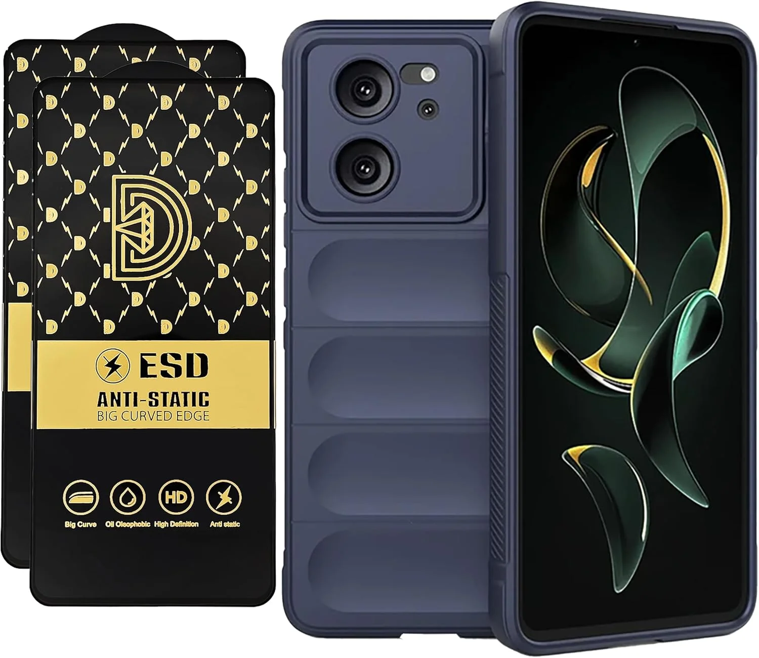 قاب گوشی شیائومی 13T، محافظ صفحه نمایش شیائومی 13T Pro [دو عدد] قاب سیلیکونی ضد ضربه، محافظ لنز دوربین و محافظت در برابر سقوط نظامی، کاور انعطاف پذیر شیائومی 13T Pro (آبی، 13T + شیشه (2 عدد))