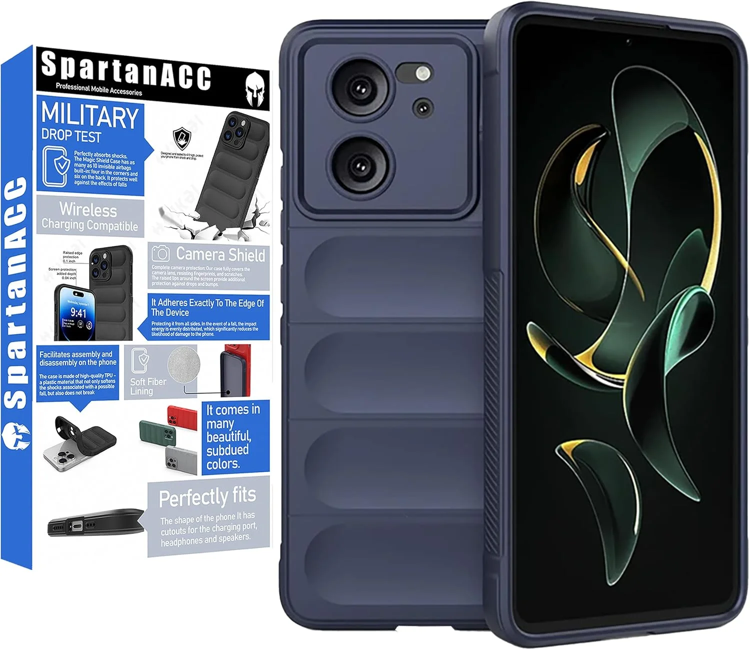 قاب گوشی شیائومی 13T، محافظ صفحه نمایش شیائومی 13T Pro [دو عدد] قاب سیلیکونی ضد ضربه، محافظ لنز دوربین و محافظت در برابر سقوط نظامی، کاور انعطاف پذیر شیائومی 13T Pro (آبی، 13T + شیشه (2 عدد))