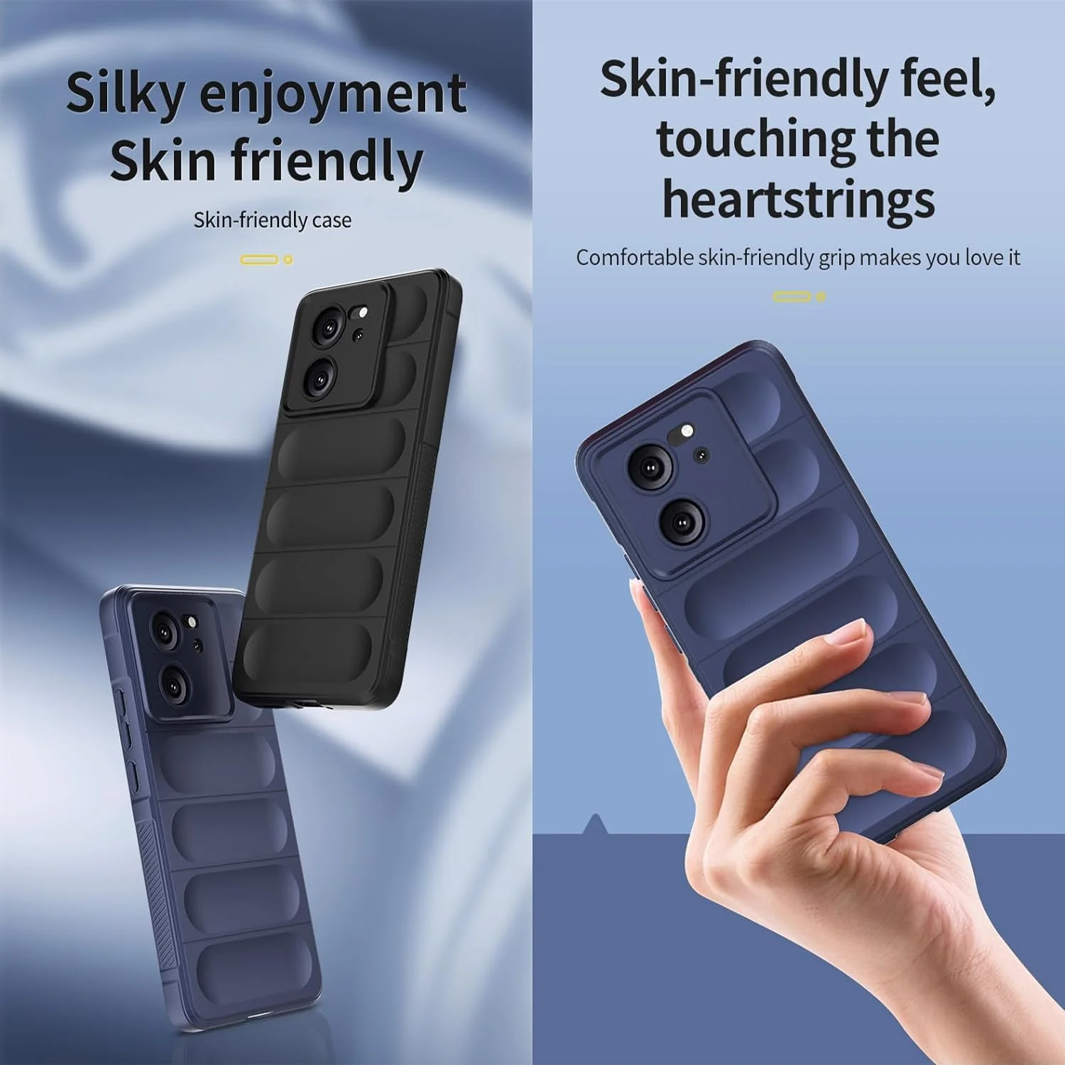 قاب گوشی شیائومی 13T، محافظ صفحه نمایش شیائومی 13T Pro [دو عدد] قاب سیلیکونی ضد ضربه، محافظ لنز دوربین و محافظت در برابر سقوط نظامی، کاور انعطاف پذیر شیائومی 13T Pro (آبی، 13T + شیشه (2 عدد))