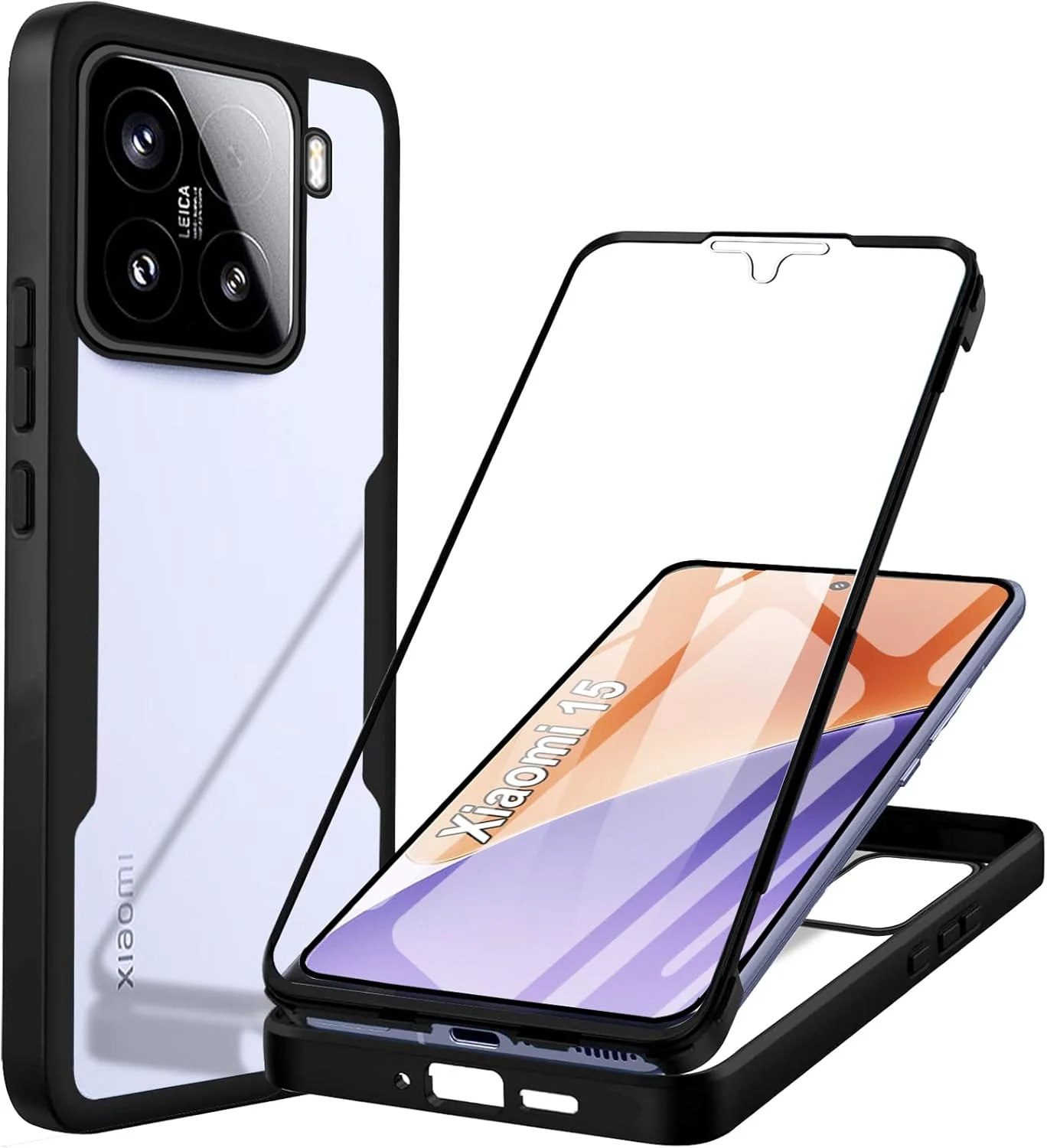 قاب محافظ 360 درجه ضد ضربه شیائومی 15 به همراه محافظ صفحه نمایش داخلی، بامپر شفاف دو طرفه و بسیار نازک، مناسب برای شیائومی 15 4G/5G، مشکی قاب محافظ 360 درجه ضد ضربه شیائومی 15 به همراه محافظ صفحه نمایش داخلی، بامپر شفاف دو طرفه و بسیار نازک، مناسب برای شیائومی 15 4G/5G، مشکی