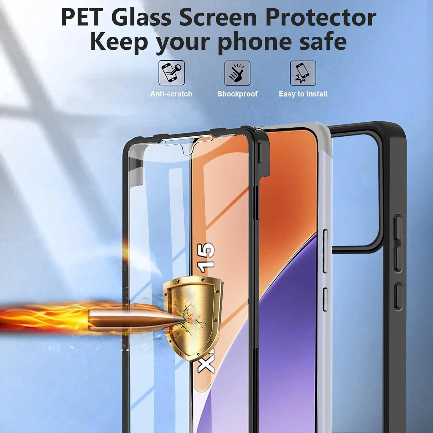 قاب محافظ 360 درجه ضد ضربه شیائومی 15 به همراه محافظ صفحه نمایش داخلی، بامپر شفاف دو طرفه و بسیار نازک، مناسب برای شیائومی 15 4G/5G، مشکی