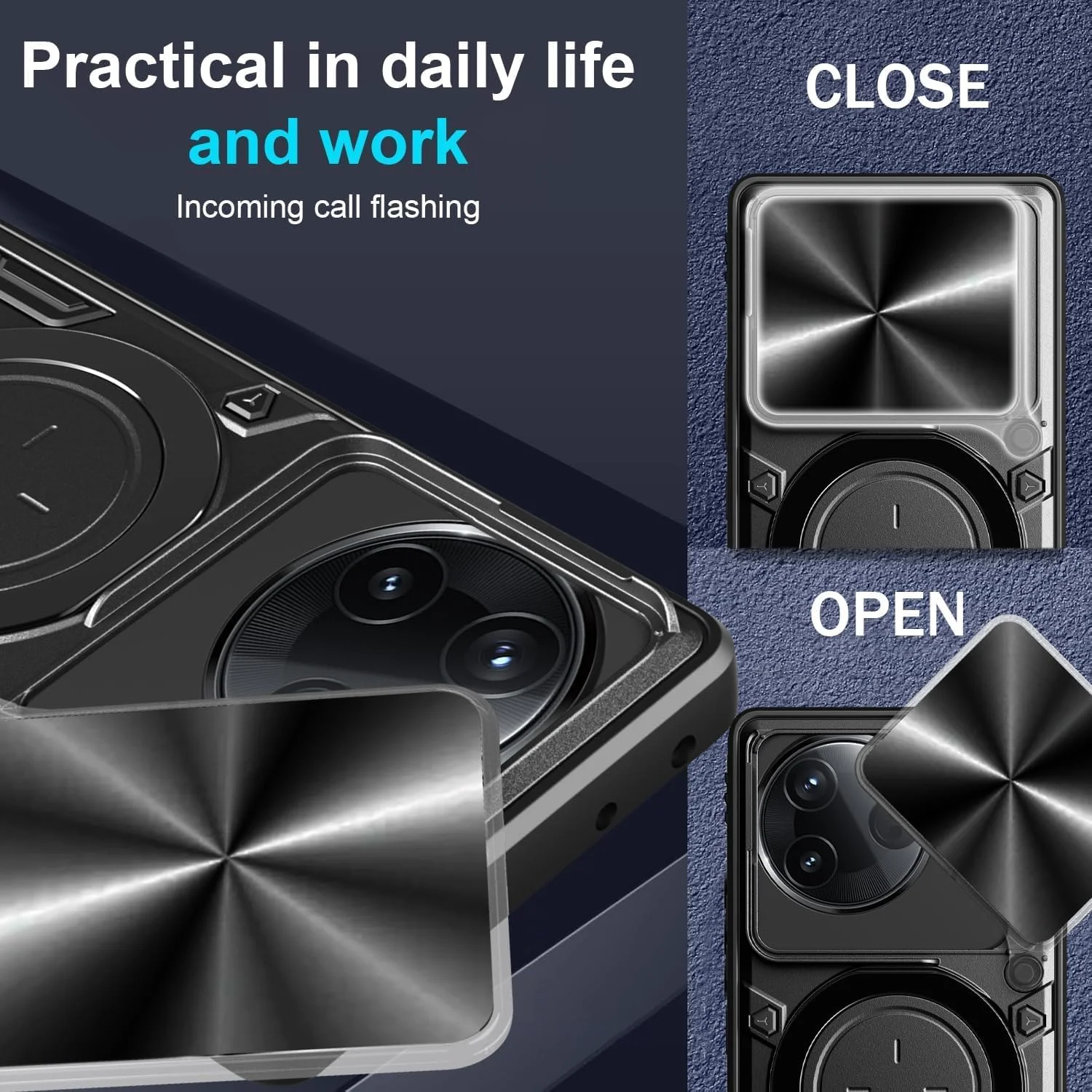 قاب گوشی شیائومی پوکو F7 پرو با بند سیلیکونی، محافظت در برابر سقوط نظامی، ضد ضربه، پایه مغناطیسی، پوشش MagRing (آبی، F7Pro بدون گلس)