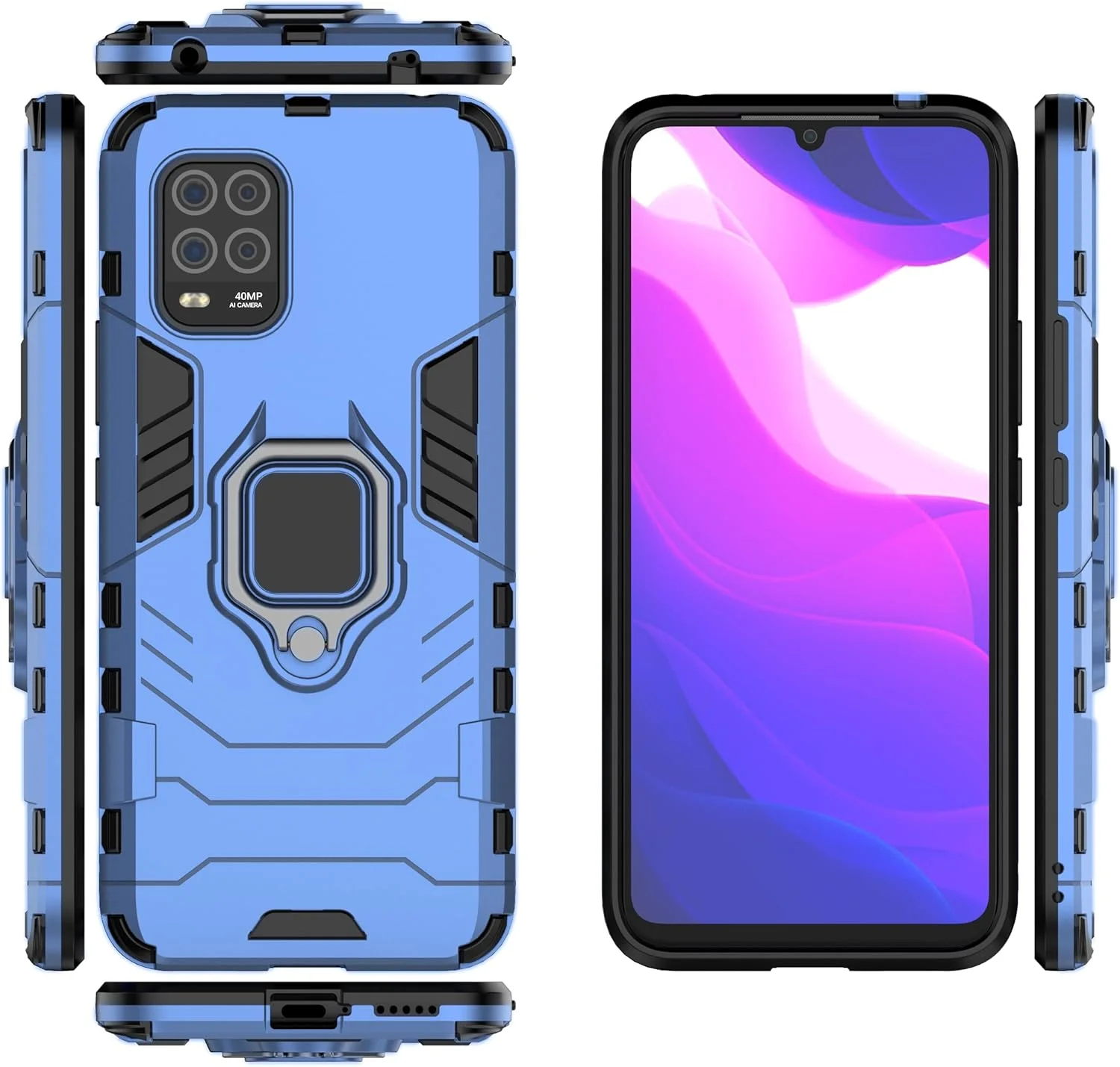 قاب محافظ سیلیکونی نرم و باریک SORAKA با استند انگشتی چرخان 360 درجه و صفحه فلزی برای هولدر مغناطیسی خودرو، مناسب برای گوشی شیائومی Mi 10 Lite 5G