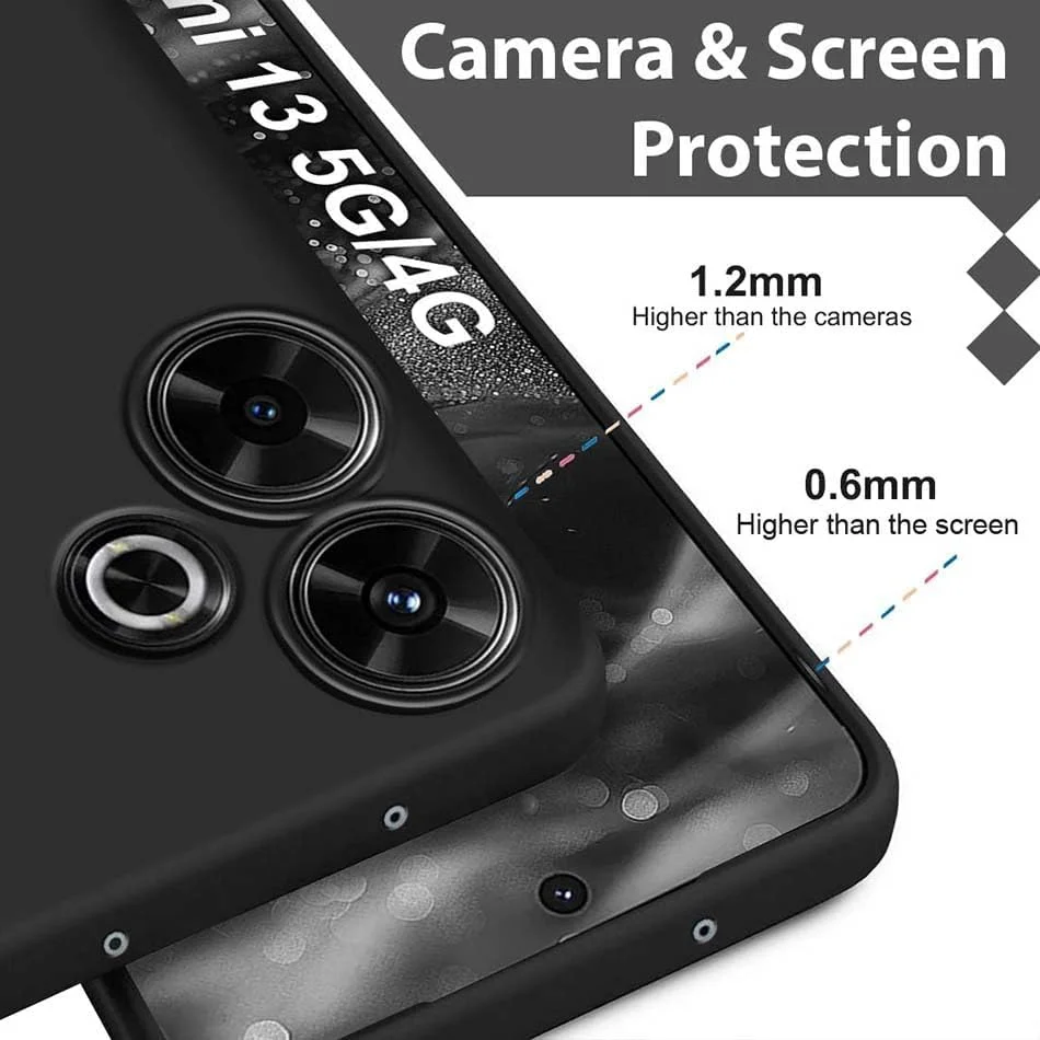 قاب پشتی محافظ باریک برای شیائومی ردمی 13 4G، پوشش مات، محافظت از دوربین، سیلیکون نرم، مشکی قاب پشتی محافظ باریک برای شیائومی ردمی 13 4G، پوشش مات، محافظت از دوربین، سیلیکون نرم، مشکی