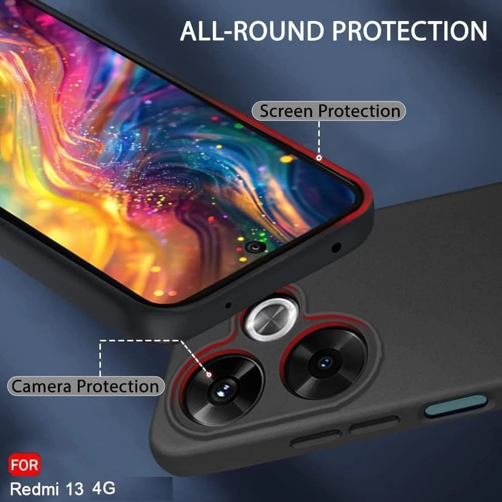 قاب پشتی محافظ باریک برای شیائومی ردمی 13 4G، پوشش مات، محافظت از دوربین، سیلیکون نرم، مشکی قاب پشتی محافظ باریک برای شیائومی ردمی 13 4G، پوشش مات، محافظت از دوربین، سیلیکون نرم، مشکی