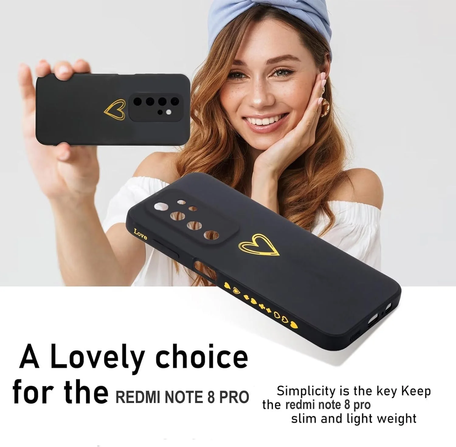 قاب محافظ گوشی ESONG مناسب برای شیائومی Redmi Note 8 Pro، فوق العاده نازک، ضد ضربه، ساخته شده از TPU نرم و سیلیکون با طرح قلب طلایی زیبا / محافظت از دوربین، قاب زیبا برای خانم ها / دختران - مشکی قاب محافظ گوشی ESONG مناسب برای شیائومی Redmi Note 8 Pro، فوق العاده نازک، ضد ضربه، ساخته شده از TPU نرم و سیلیکون با طرح قلب طلایی زیبا / محافظت از دوربین، قاب زیبا برای خانم ها / دختران - مشکی