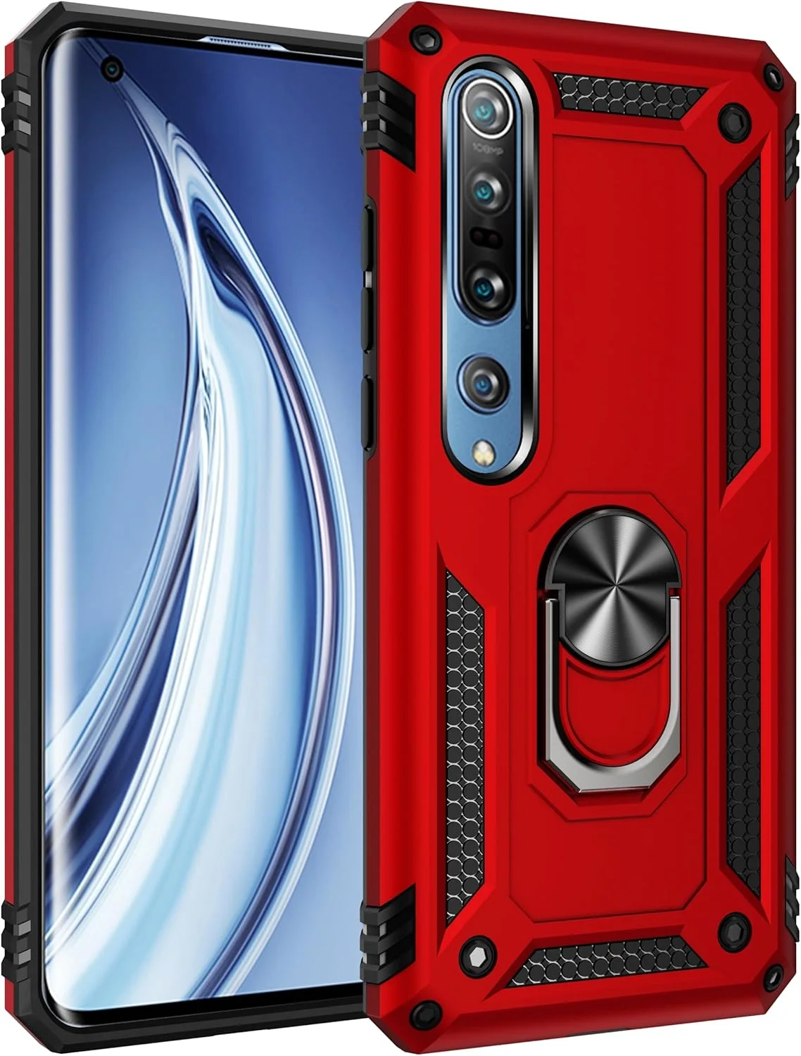 کاور محافظ گوشی شیائومی می 10 / می 10 پرو مدل سوراکا، با استند انگشتی چرخان 360 درجه، باریک، سیلیکونی، ضد ضربه، ضد اثر انگشت و دارای صفحه فلزی برای هولدر مغناطیسی خودرو