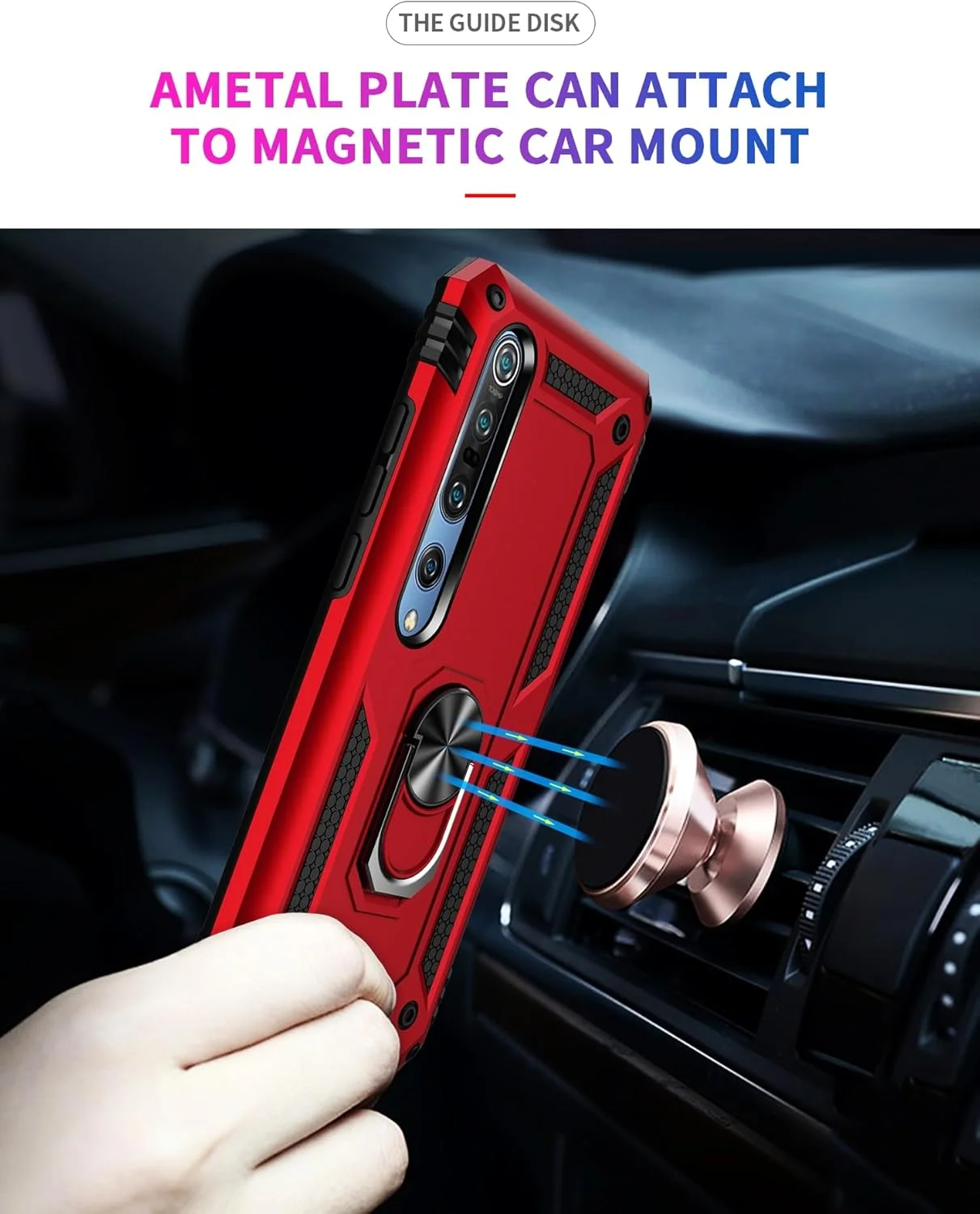 کاور محافظ گوشی شیائومی می 10 / می 10 پرو مدل سوراکا، با استند انگشتی چرخان 360 درجه، باریک، سیلیکونی، ضد ضربه، ضد اثر انگشت و دارای صفحه فلزی برای هولدر مغناطیسی خودرو