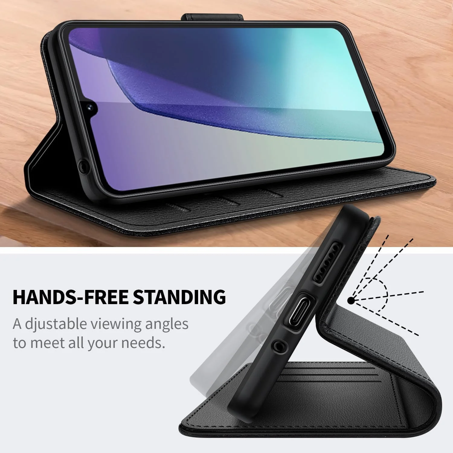 کاور گوشی شیائومی ردمی 14C مدل New&Teck، [کاور تاشو با قفل مغناطیسی]، [کیف پول چرمی] [چند منظوره] + 1 عدد [محافظ صفحه شیشه ای حرارت دیده] (مشکی)