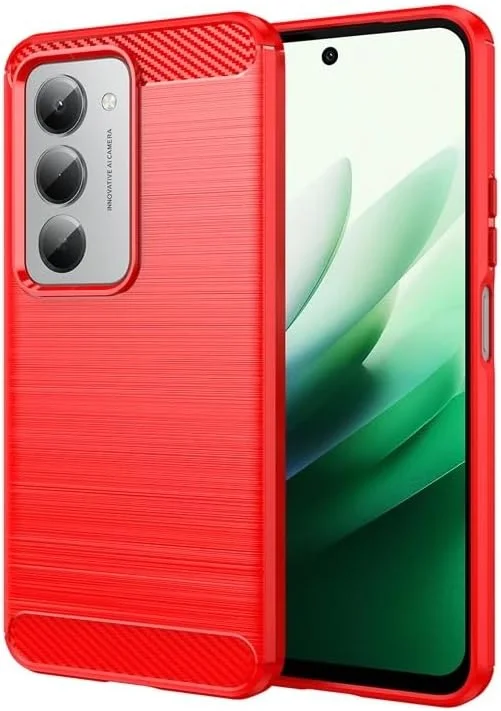 قاب محافظ گوشی گرواتری سازگار با شیائومی ردمی 15 5G، جنس TPU نرم با بافت فیبر کربن، ضد خش، ضد ضربه، فوق العاده باریک، مقاوم در برابر سقوط، پوشش سپر (قرمز)