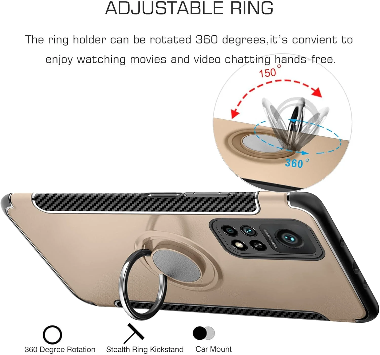 قاب محافظ گوشی شیائومی Mi 10T سازگار با LIFANG، دارای حلقه چرخان 360 درجه قابل تنظیم، قاب محافظ TPU فوق العاده باریک برای گوشی هوشمند شیائومی Mi 10T / Mi 10T Pro، طلایی قاب محافظ گوشی شیائومی Mi 10T سازگار با LIFANG، دارای حلقه چرخان 360 درجه قابل تنظیم، قاب محافظ TPU فوق العاده باریک برای گوشی هوشمند شیائومی Mi 10T / Mi 10T Pro، طلایی