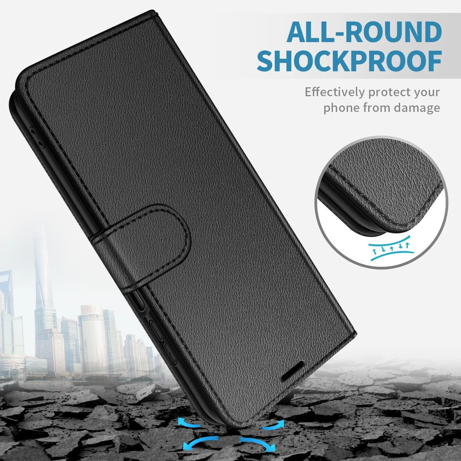 کاور گوشی شیائومی ردمی 14C مدل New&Teck، [کاور تاشو با قفل مغناطیسی]، [کیف پول چرمی] [چند منظوره] + 1 عدد [محافظ صفحه شیشه ای حرارت دیده] (مشکی)