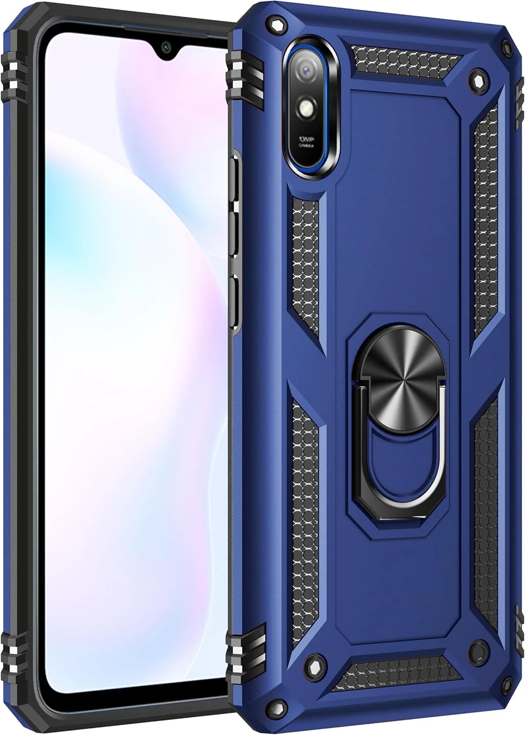 کاور محافظ سیلیکونی گوشی شیائومی ردمی 9A مدل SORAKA با استند انگشتی چرخان 360 درجه و صفحه فلزی برای هولدر مغناطیسی خودرو