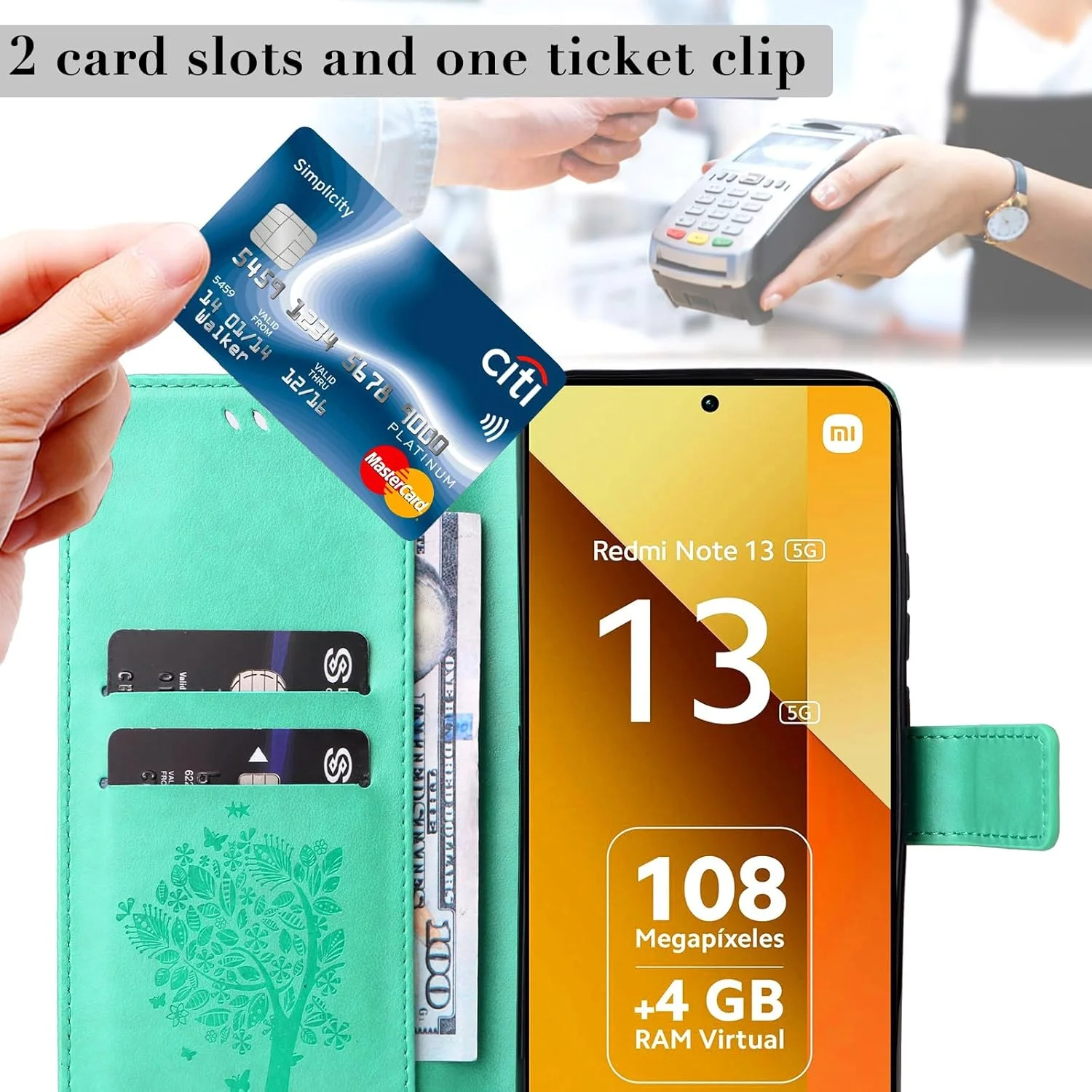 کیف چرمی کیف پول دار برای گوشی شیائومی ردمی نوت ۱۳ 5G با جای کارت و قفل آهنربایی، کاور محافظ گوشی ردمی نوت ۱۳ 5G - سبز کیف چرمی کیف پول دار برای گوشی شیائومی ردمی نوت ۱۳ 5G با جای کارت و قفل آهنربایی، کاور محافظ گوشی ردمی نوت ۱۳ 5G - سبز