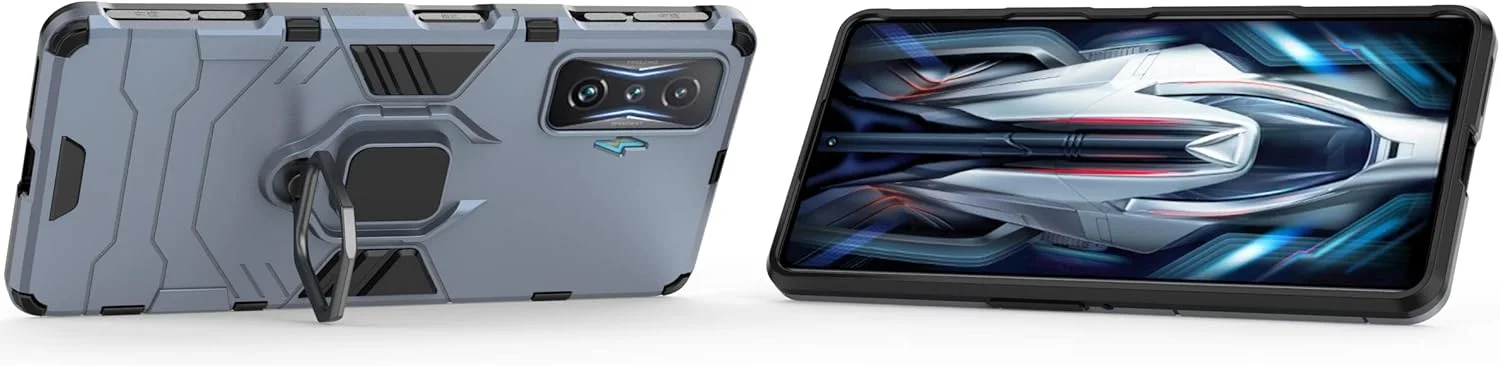 قاب گوشی Chengmi ZMONE برای گوشی شیائومی Poco F4 GT 5G به همراه محافظ صفحه نمایش شیشه ای [دو عدد]، کاور محافظتی دو لایه و مقاوم در برابر ضربه با پایه حلقه ای مغناطیسی - آبی