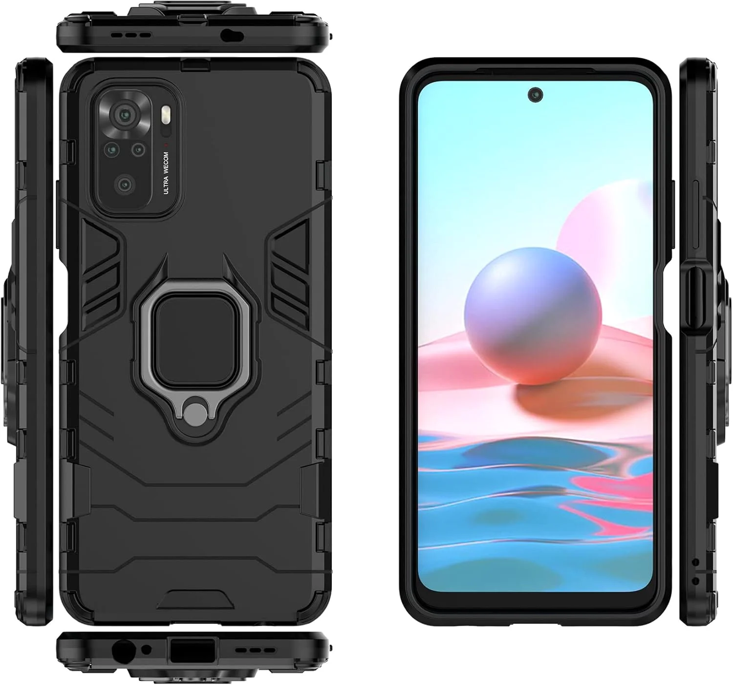 کاور محافظ برای گوشی شیائومی ردمی نوت 10 4G / ردمی نوت 10S به همراه محافظ صفحه نمایش شیشه ای حرارت دیده، کاور محافظ زرهی ضد ضربه و مقاوم با پایه نگهدارنده، مشکی کاور محافظ برای گوشی شیائومی ردمی نوت 10 4G / ردمی نوت 10S به همراه محافظ صفحه نمایش شیشه ای حرارت دیده، کاور محافظ زرهی ضد ضربه و مقاوم با پایه نگهدارنده، مشکی