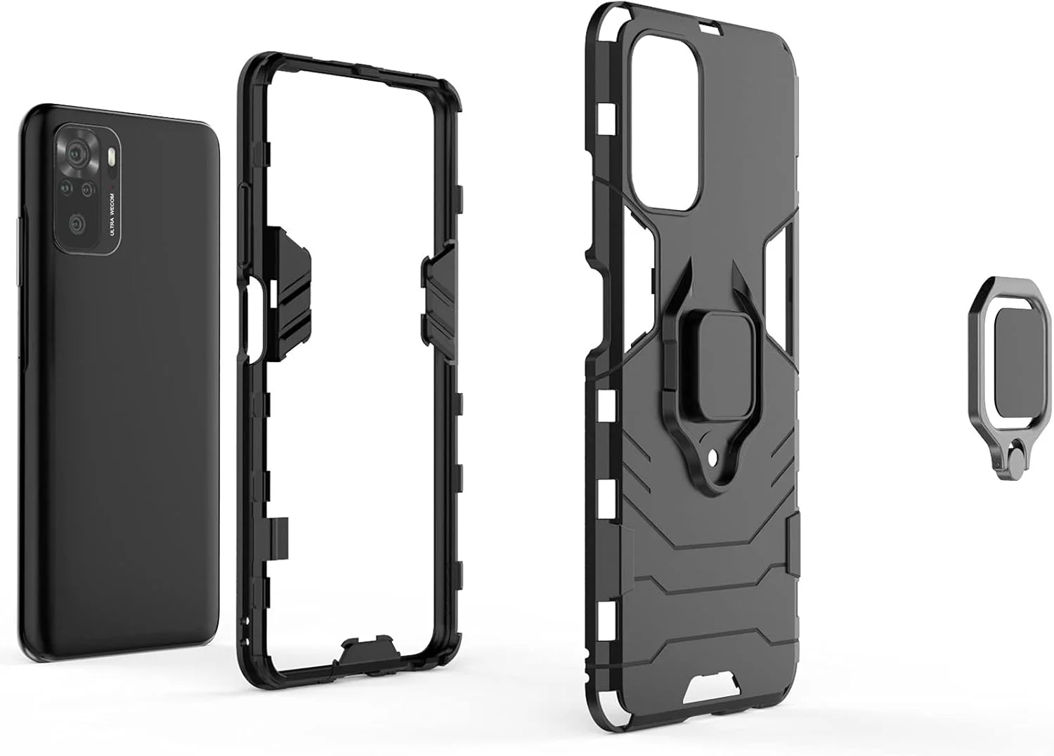 کاور محافظ برای گوشی شیائومی ردمی نوت 10 4G / ردمی نوت 10S به همراه محافظ صفحه نمایش شیشه ای حرارت دیده، کاور محافظ زرهی ضد ضربه و مقاوم با پایه نگهدارنده، مشکی کاور محافظ برای گوشی شیائومی ردمی نوت 10 4G / ردمی نوت 10S به همراه محافظ صفحه نمایش شیشه ای حرارت دیده، کاور محافظ زرهی ضد ضربه و مقاوم با پایه نگهدارنده، مشکی